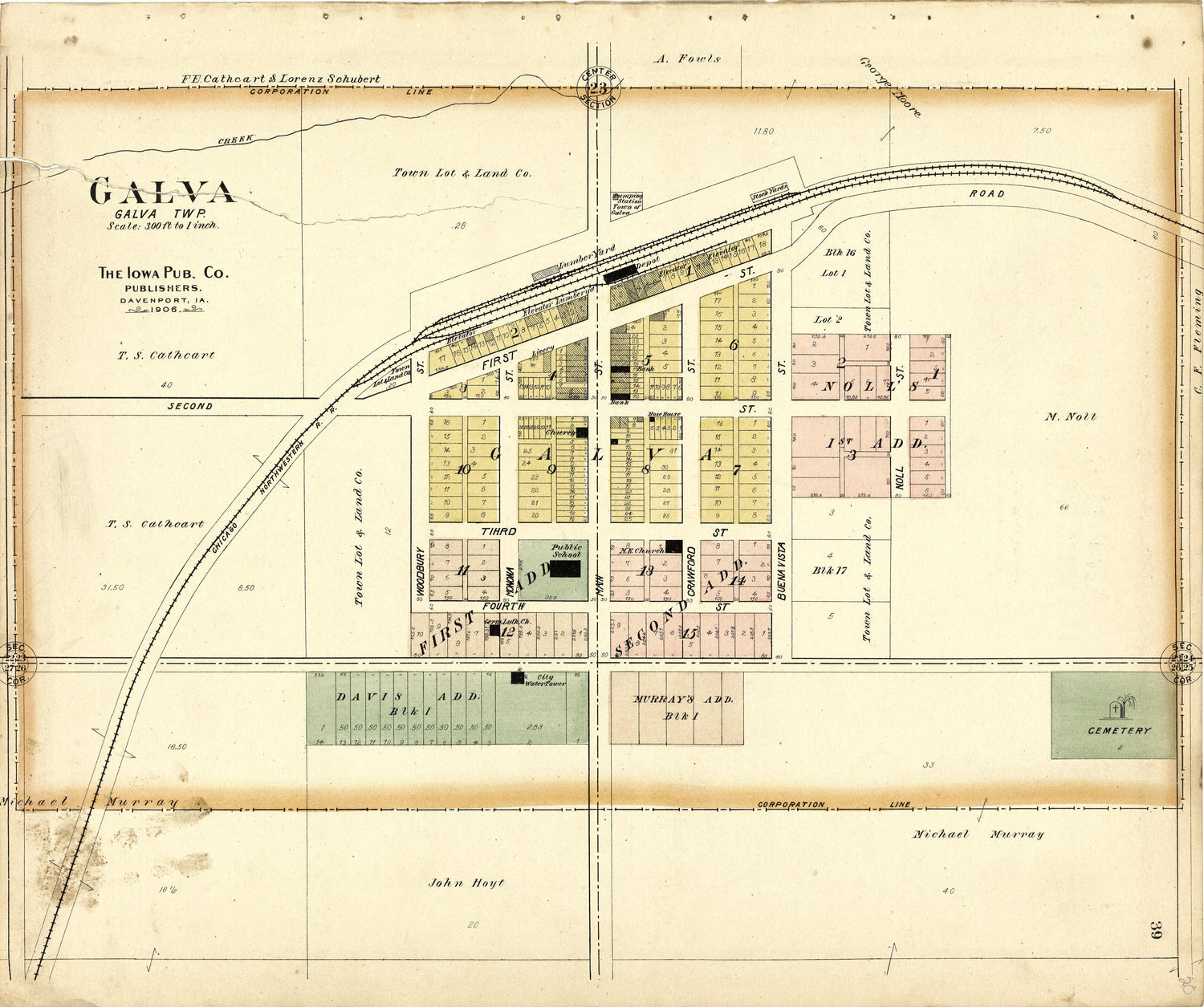 Map of Galva from Atlas of Ida County, Iowa : Containing Maps of Villages, Cities and Townships of the County, Maps of State, United States and World, Farmers Directory, Business Directory, General Information 1906 by Relic Map Company