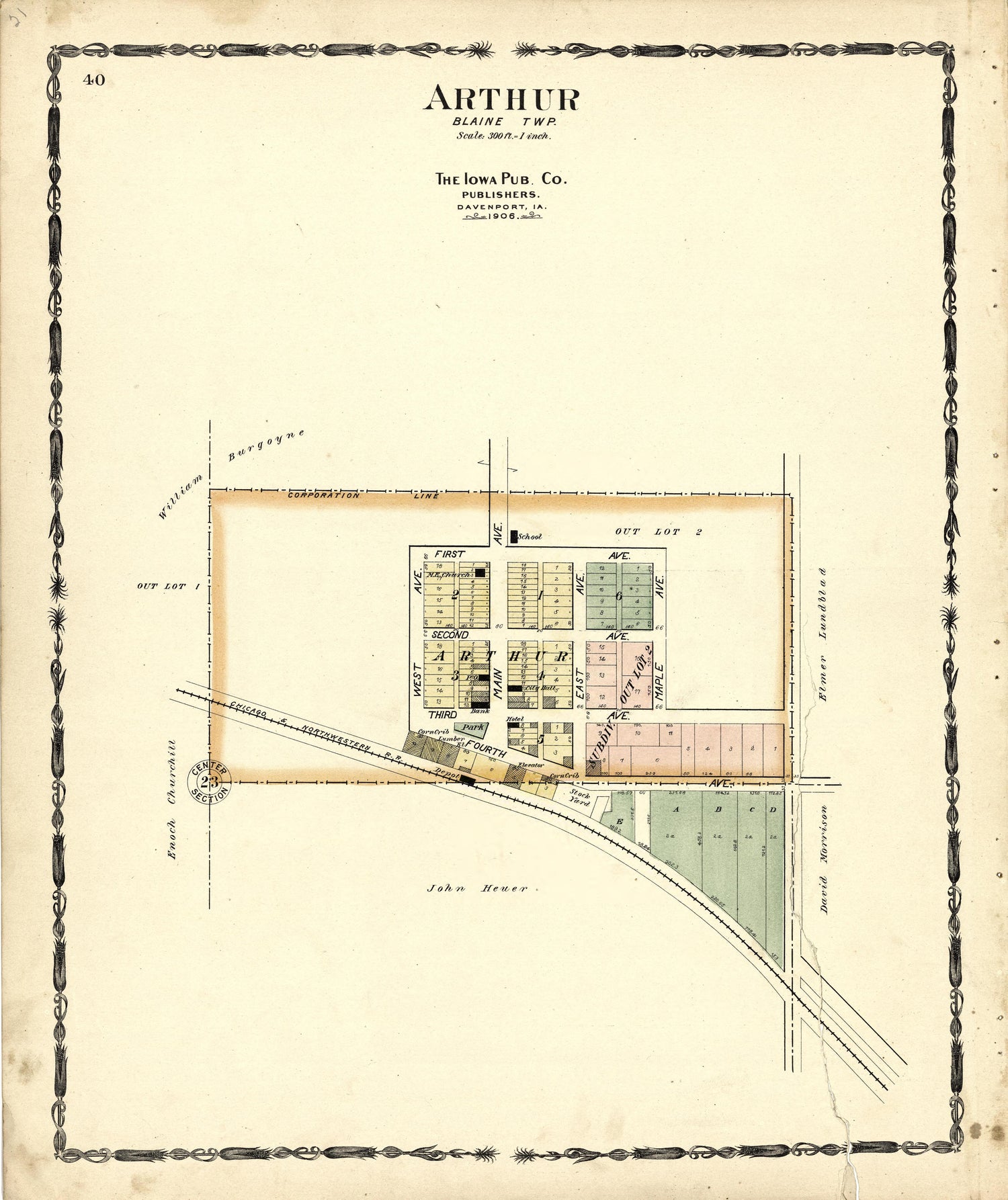 Map of Authur from Atlas of Ida County, Iowa : Containing Maps of Villages, Cities and Townships of the County, Maps of State, United States and World, Farmers Directory, Business Directory, General Information 1906 by Relic Map Company