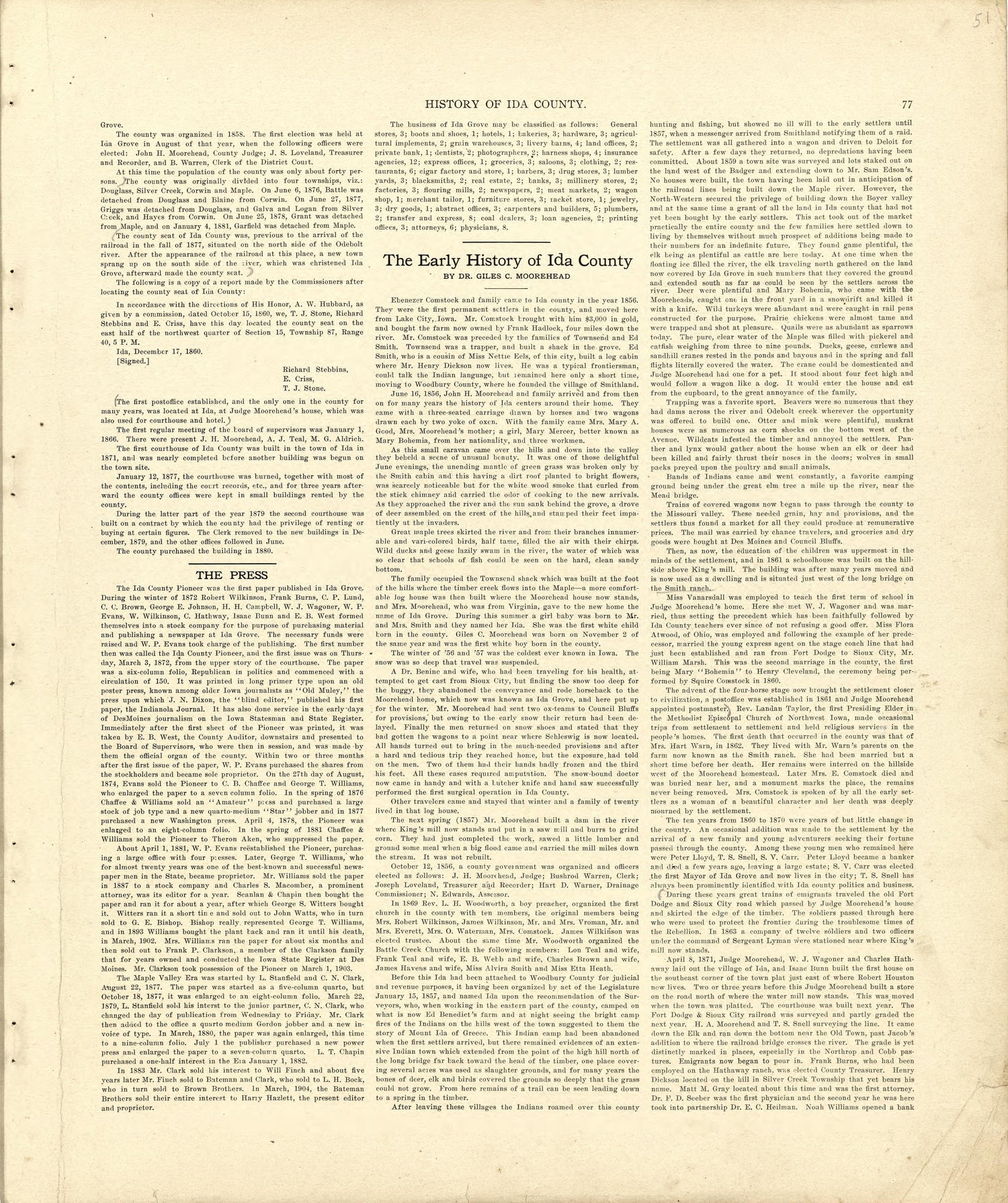 History of Ida County - Continued from Atlas of Ida County, Iowa : Containing Maps of Villages, Cities and Townships of the County, Maps of State, United States and World, Farmers Directory, Business Directory, General Information 1906 by Relic Map Company