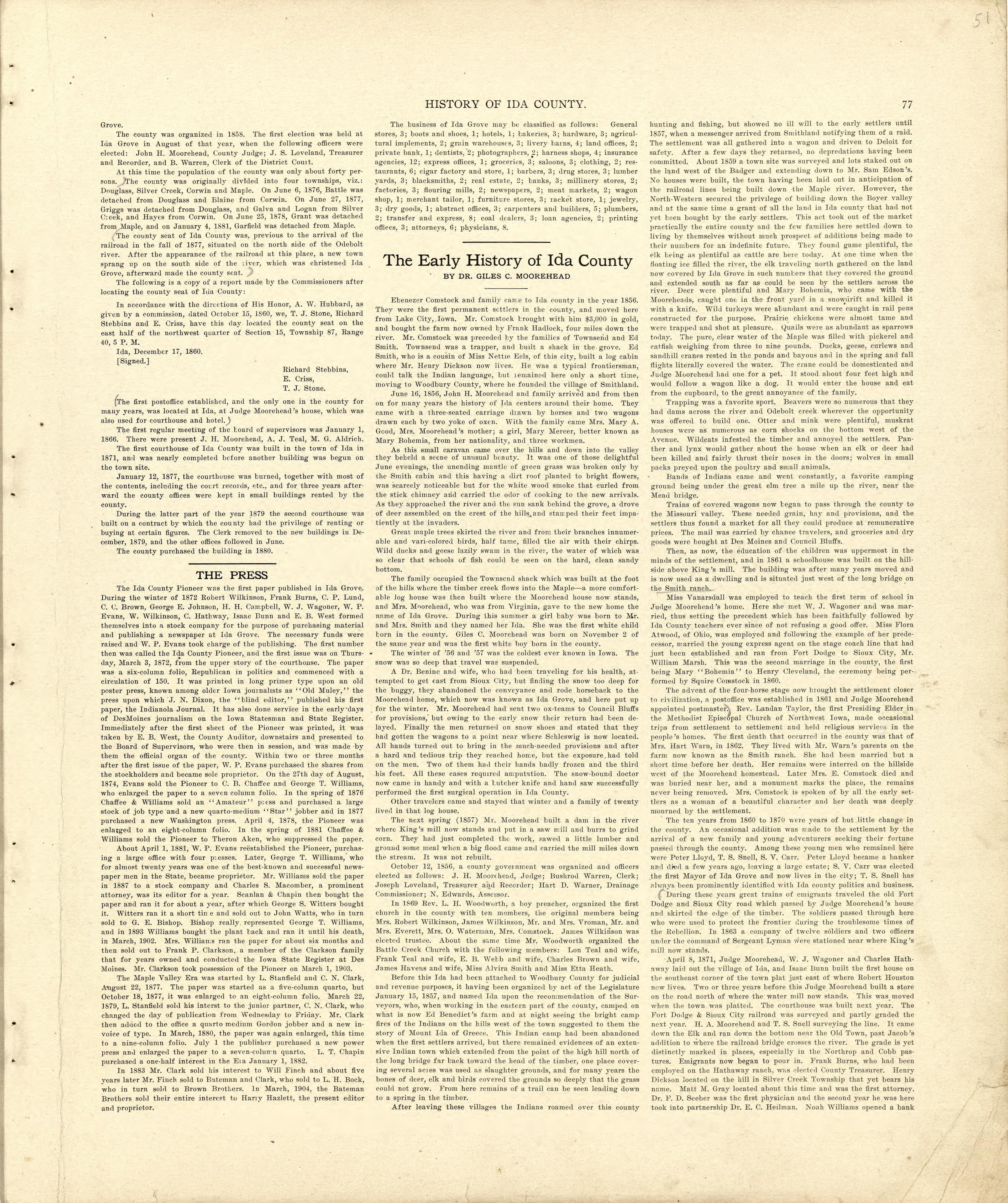 History of Ida County - Continued from Atlas of Ida County, Iowa : Containing Maps of Villages, Cities and Townships of the County, Maps of State, United States and World, Farmers Directory, Business Directory, General Information 1906 by Relic Map Company