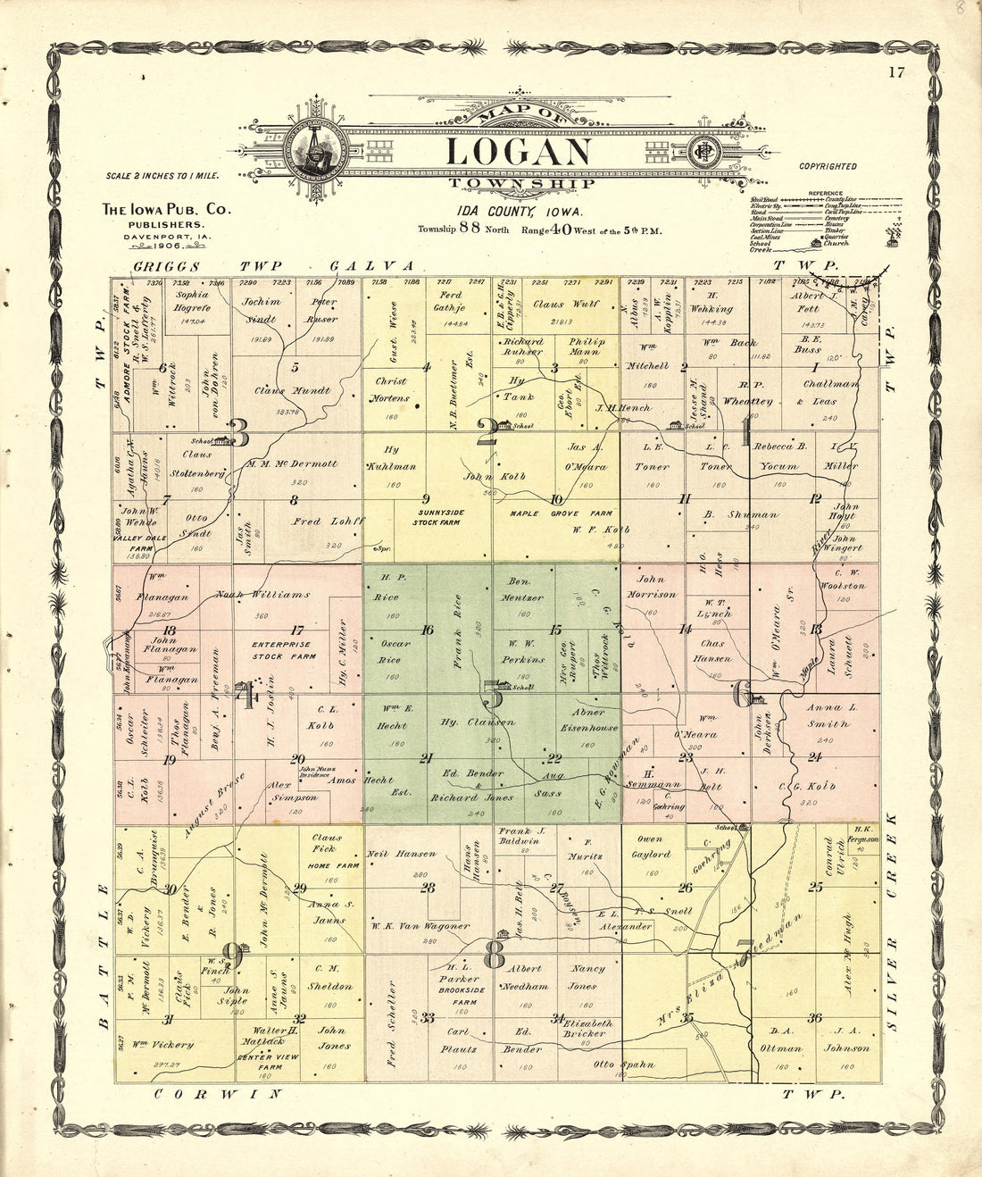 Map of Logan Township from Atlas of Ida County, Iowa : Containing Maps of Villages, Cities and Townships of the County, Maps of State, United States and World, Farmers Directory, Business Directory, General Information 1906 by Relic Map Company
