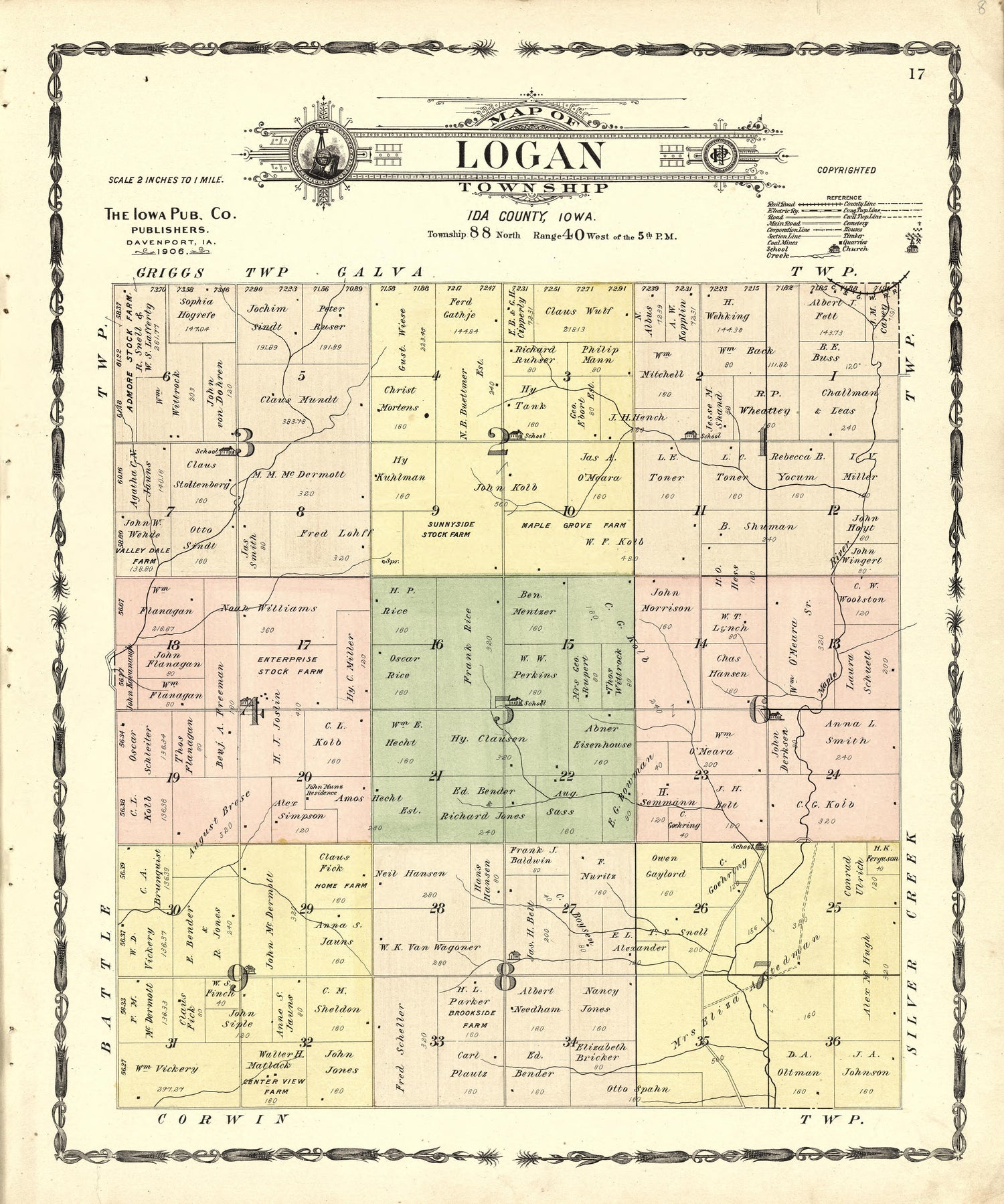 Map of Logan Township from Atlas of Ida County, Iowa : Containing Maps of Villages, Cities and Townships of the County, Maps of State, United States and World, Farmers Directory, Business Directory, General Information 1906 by Relic Map Company