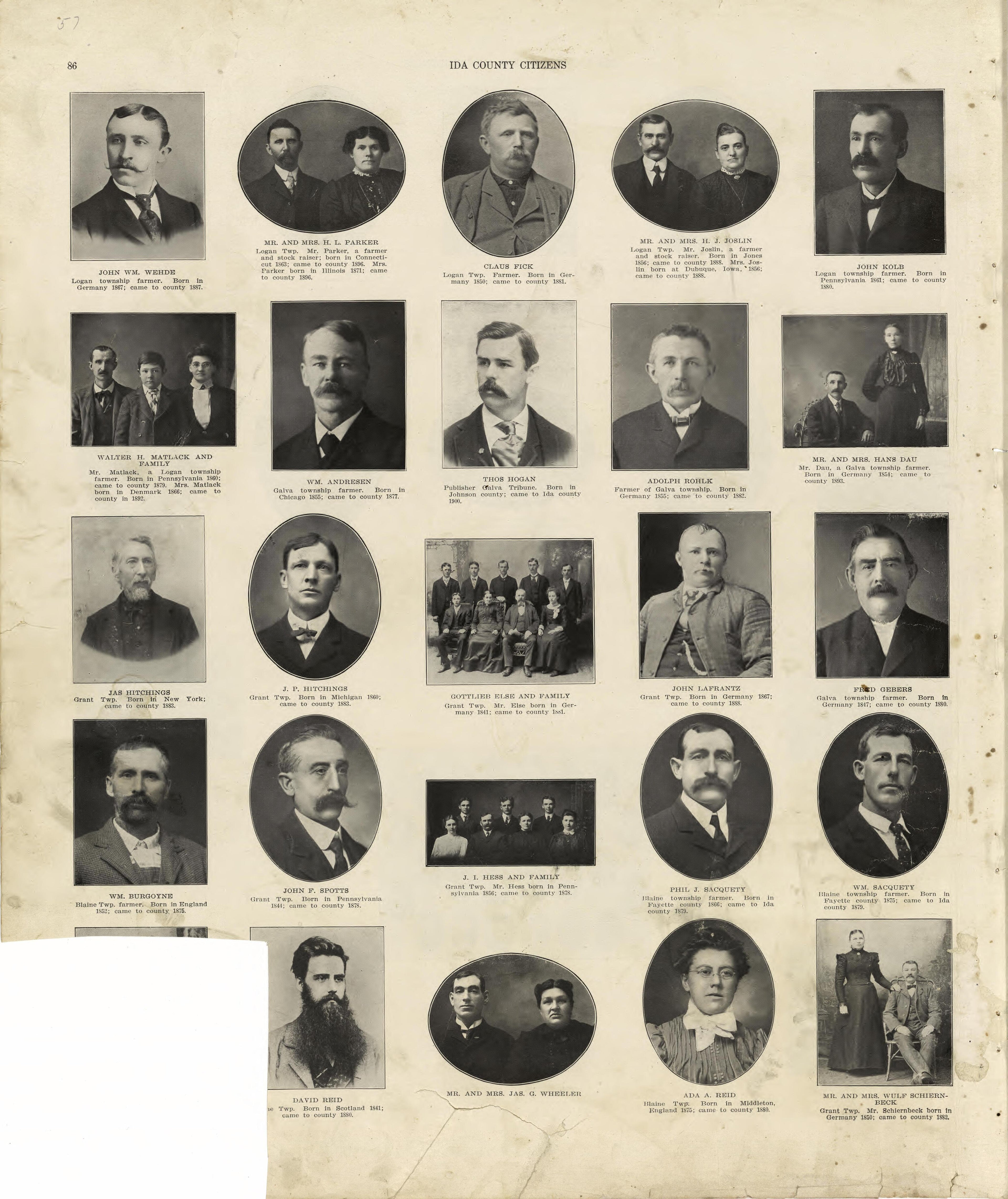 Ida County Citizens (with Sections Wanting) from Atlas of Ida County, Iowa : Containing Maps of Villages, Cities and Townships of the County, Maps of State, United States and World, Farmers Directory, Business Directory, General Information 1906 by Relic Map Company