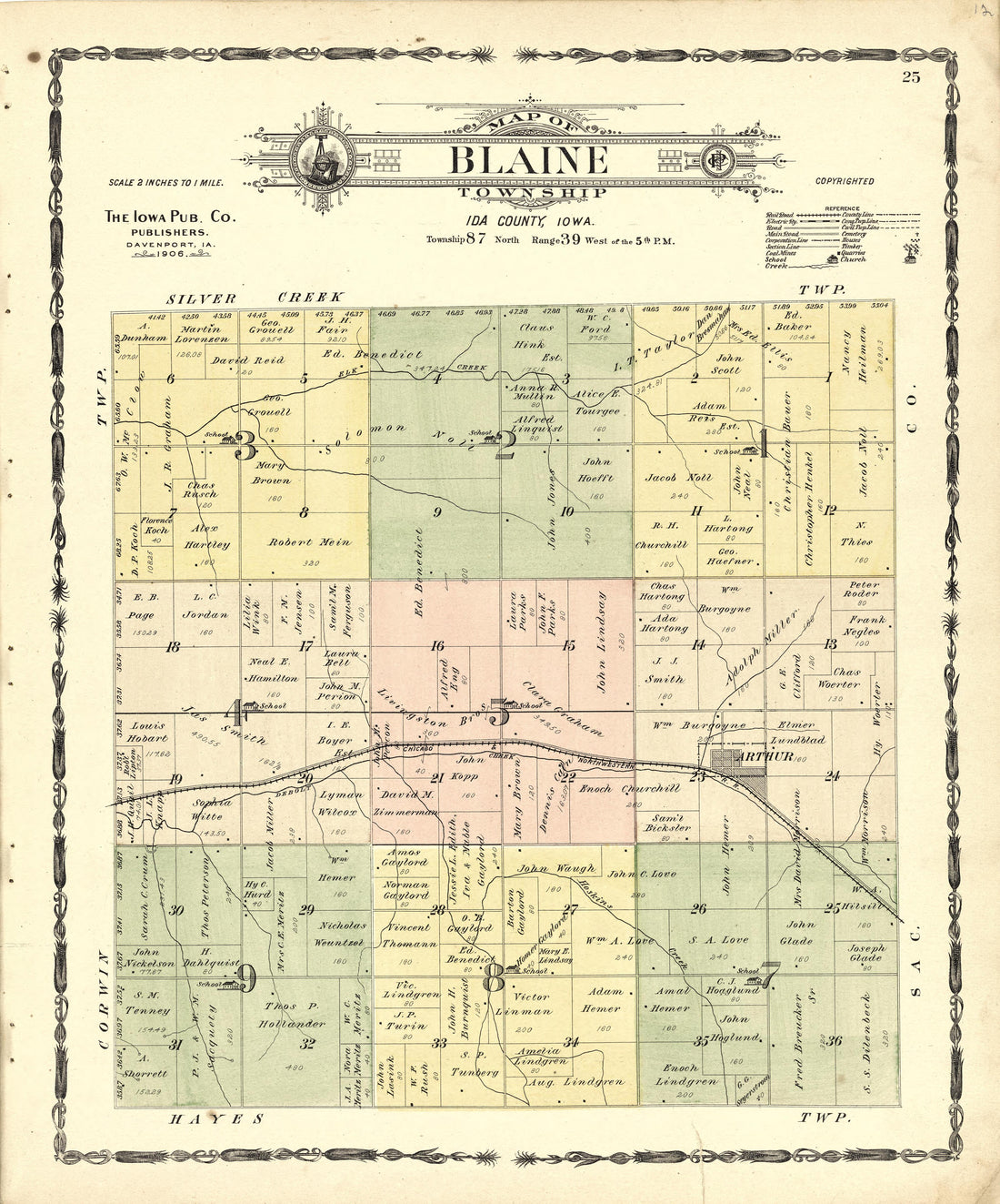 Map of Blaine Township from Atlas of Ida County, Iowa : Containing Maps of Villages, Cities and Townships of the County, Maps of State, United States and World, Farmers Directory, Business Directory, General Information 1906 by Relic Map Company
