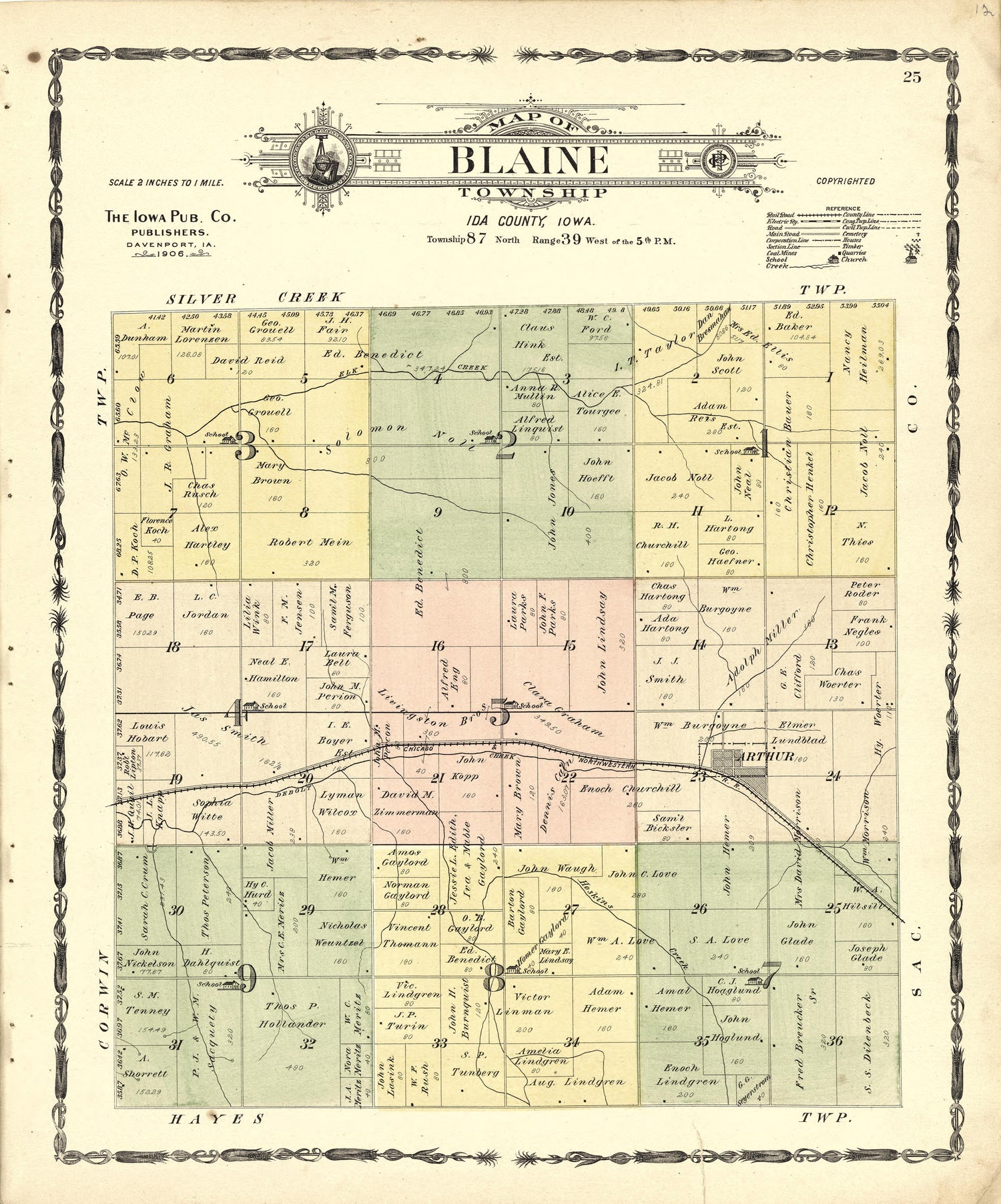 Map of Blaine Township from Atlas of Ida County, Iowa : Containing Maps of Villages, Cities and Townships of the County, Maps of State, United States and World, Farmers Directory, Business Directory, General Information 1906 by Relic Map Company