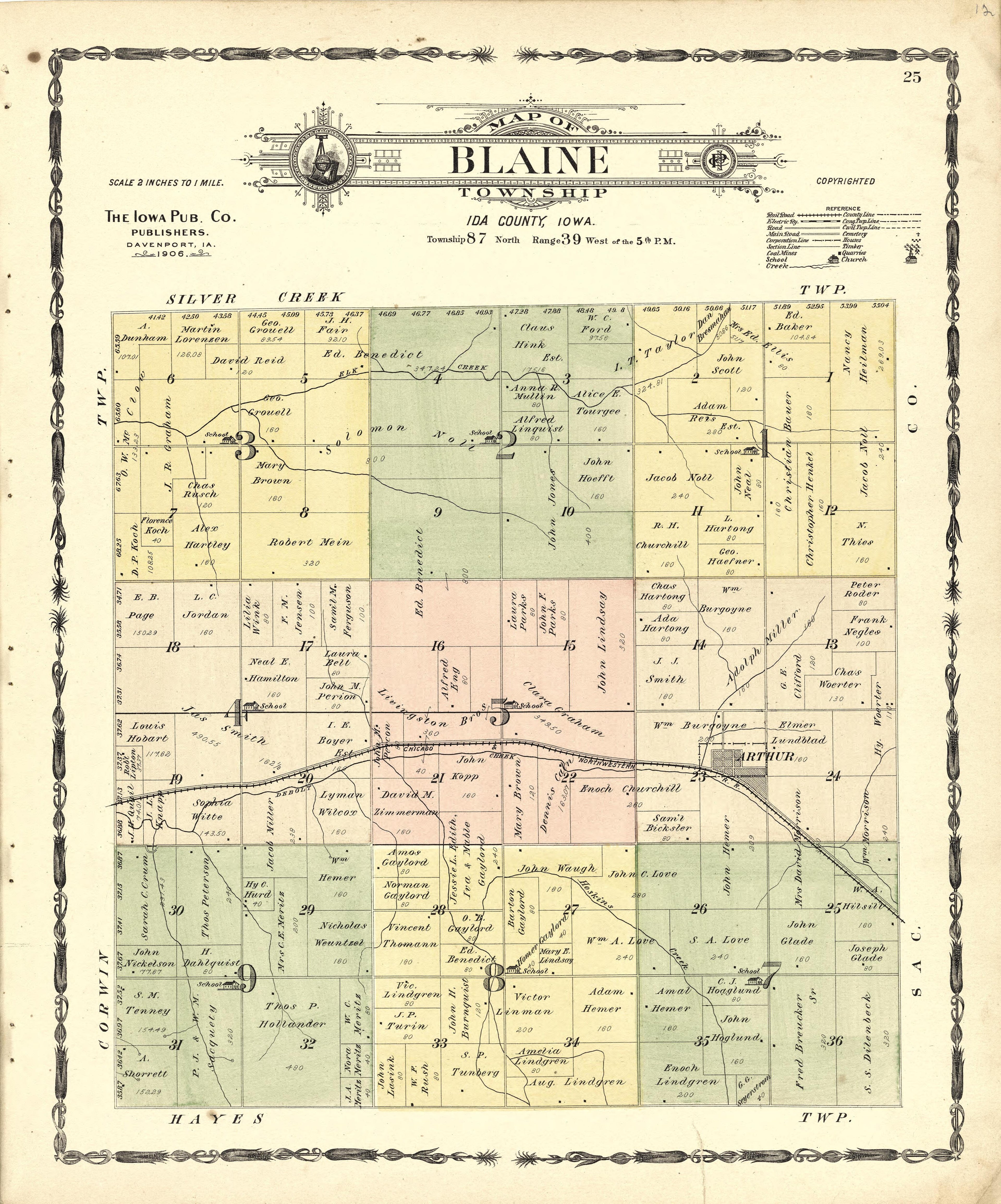 Map of Blaine Township from Atlas of Ida County, Iowa : Containing Maps of Villages, Cities and Townships of the County, Maps of State, United States and World, Farmers Directory, Business Directory, General Information 1906 by Relic Map Company