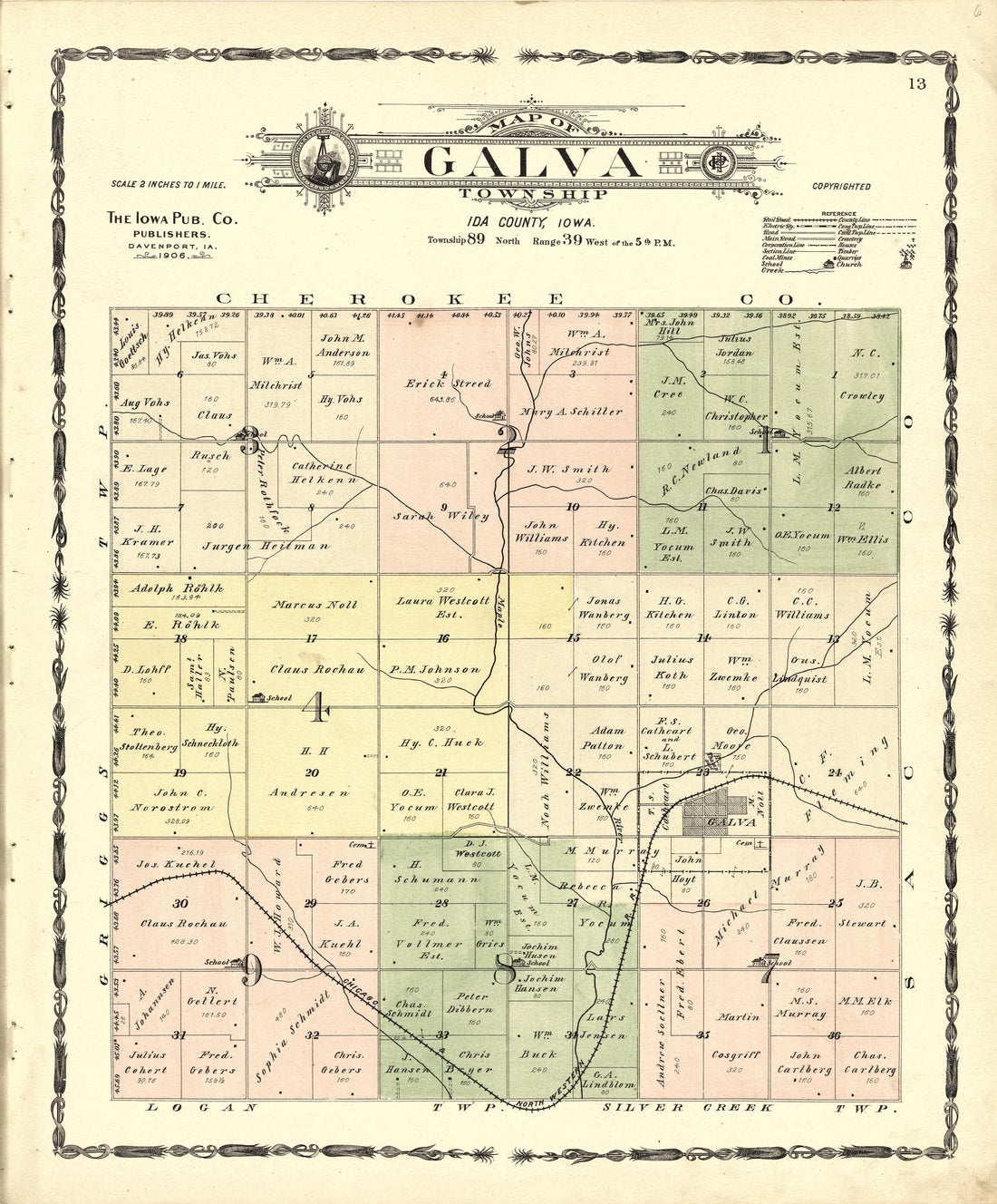 Map of Galva Township from Atlas of Ida County, Iowa : Containing Maps of Villages, Cities and Townships of the County, Maps of State, United States and World, Farmers Directory, Business Directory, General Information 1906 by Relic Map Company
