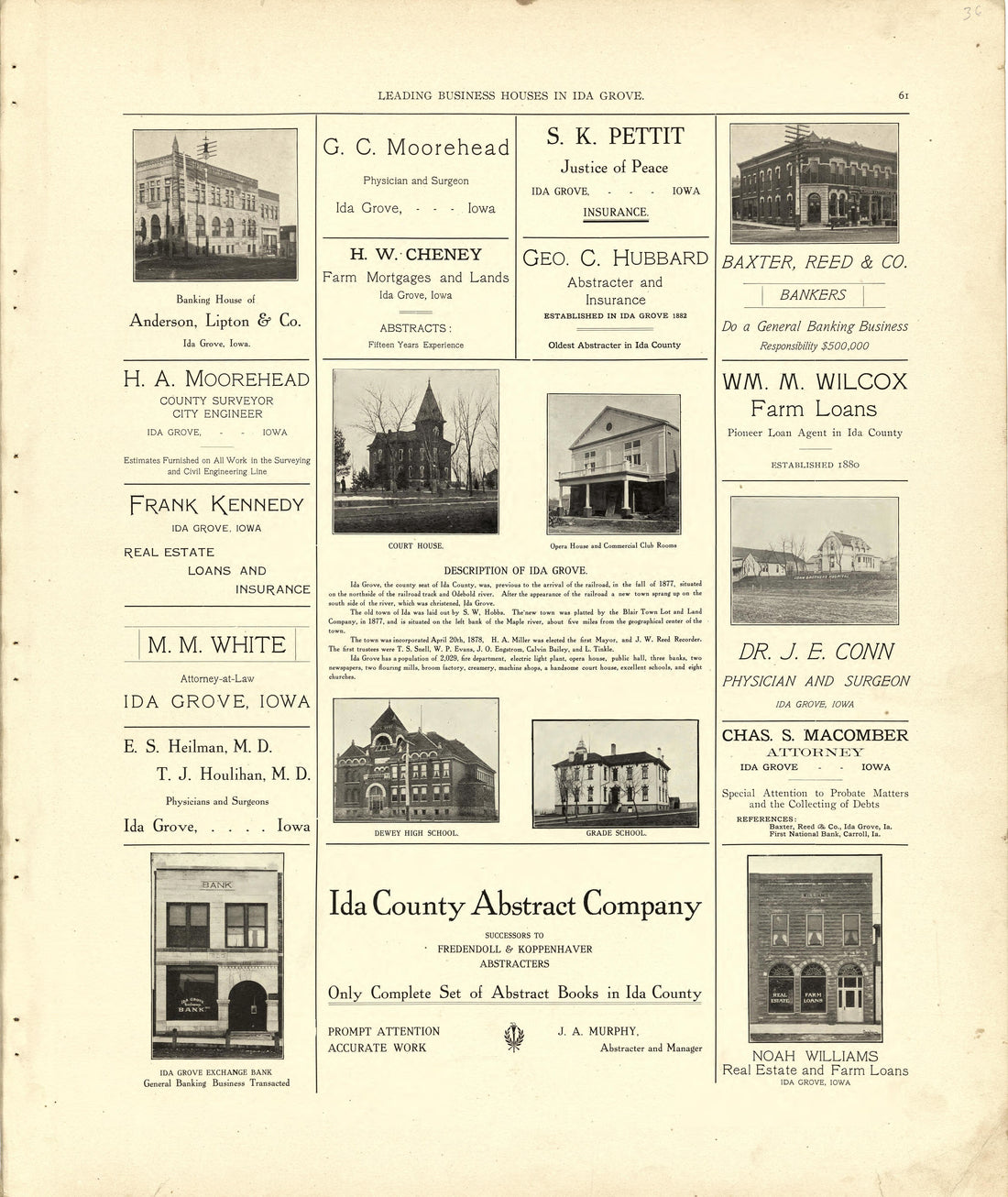 Leading Business Houses In Ida Grove from Atlas of Ida County, Iowa : Containing Maps of Villages, Cities and Townships of the County, Maps of State, United States and World, Farmers Directory, Business Directory, General Information 1906 by Relic Map Company