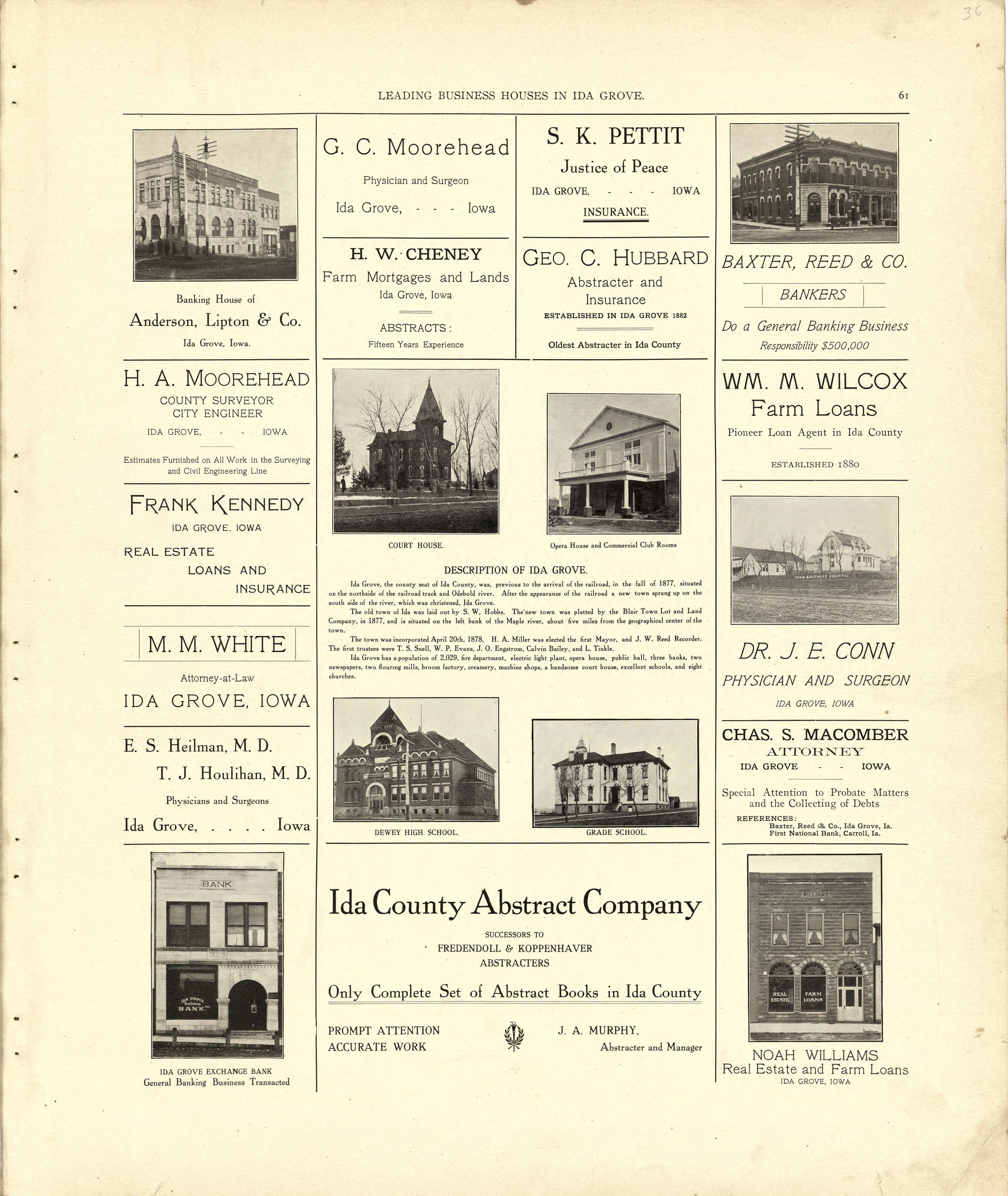 Leading Business Houses In Ida Grove from Atlas of Ida County, Iowa : Containing Maps of Villages, Cities and Townships of the County, Maps of State, United States and World, Farmers Directory, Business Directory, General Information 1906 by Relic Map Company