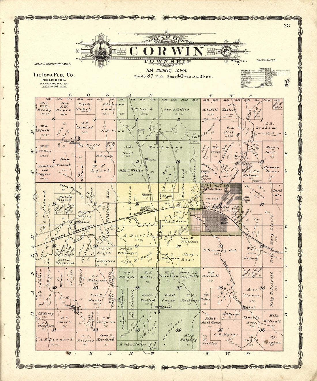 Map of Corwin Township from Atlas of Ida County, Iowa : Containing Maps of Villages, Cities and Townships of the County, Maps of State, United States and World, Farmers Directory, Business Directory, General Information 1906 by Relic Map Company