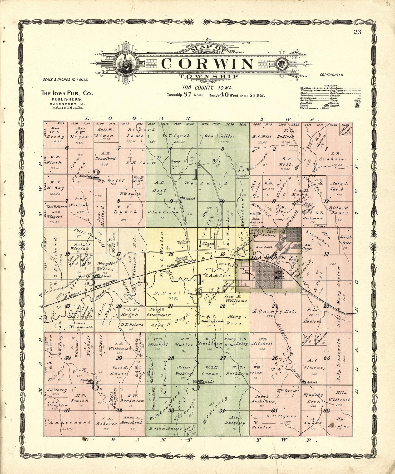 Map of Corwin Township from Atlas of Ida County, Iowa : Containing Maps of Villages, Cities and Townships of the County, Maps of State, United States and World, Farmers Directory, Business Directory, General Information 1906 by Relic Map Company