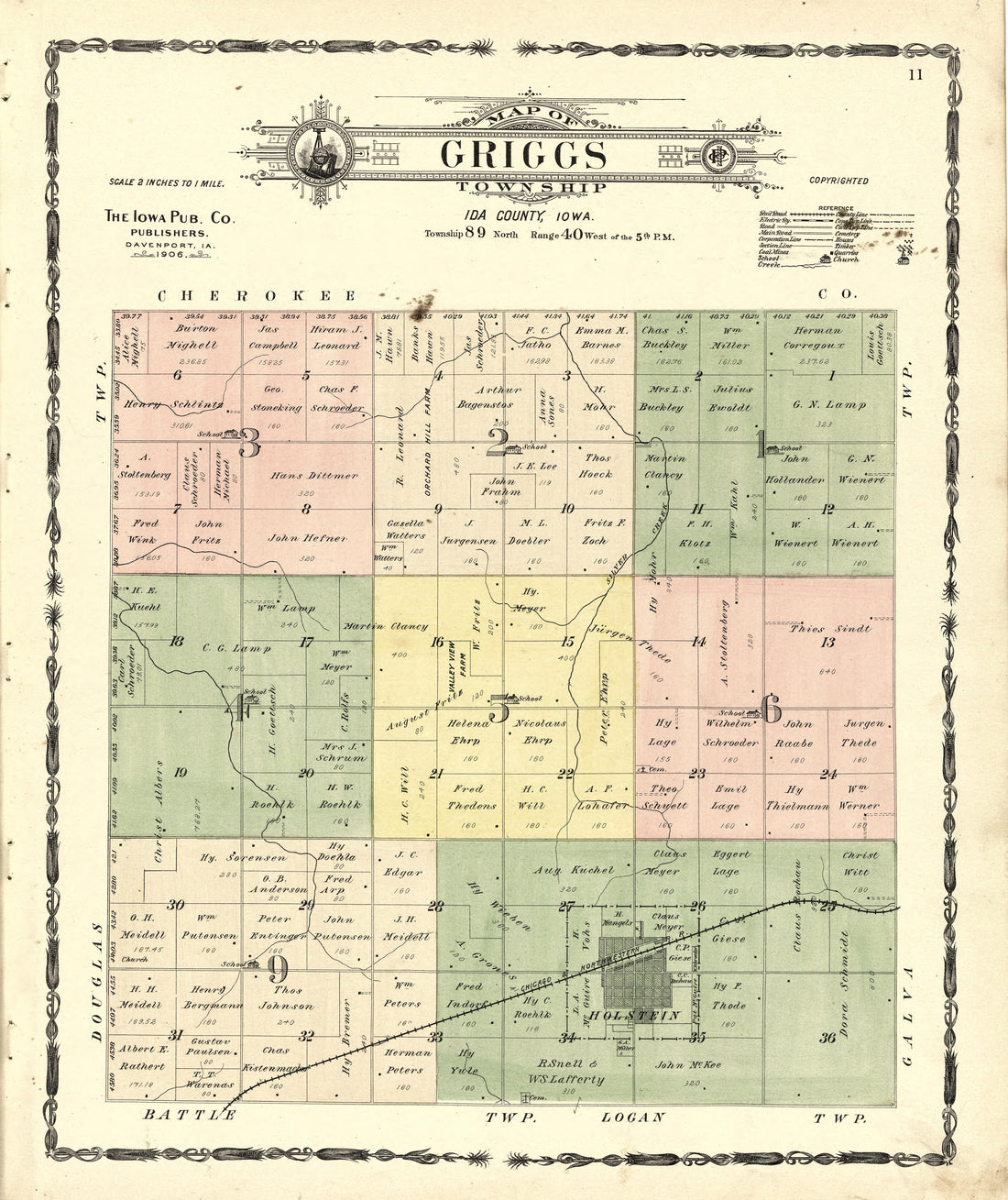 Map of Griggs Township from Atlas of Ida County, Iowa : Containing Maps of Villages, Cities and Townships of the County, Maps of State, United States and World, Farmers Directory, Business Directory, General Information 1906 by Relic Map Company