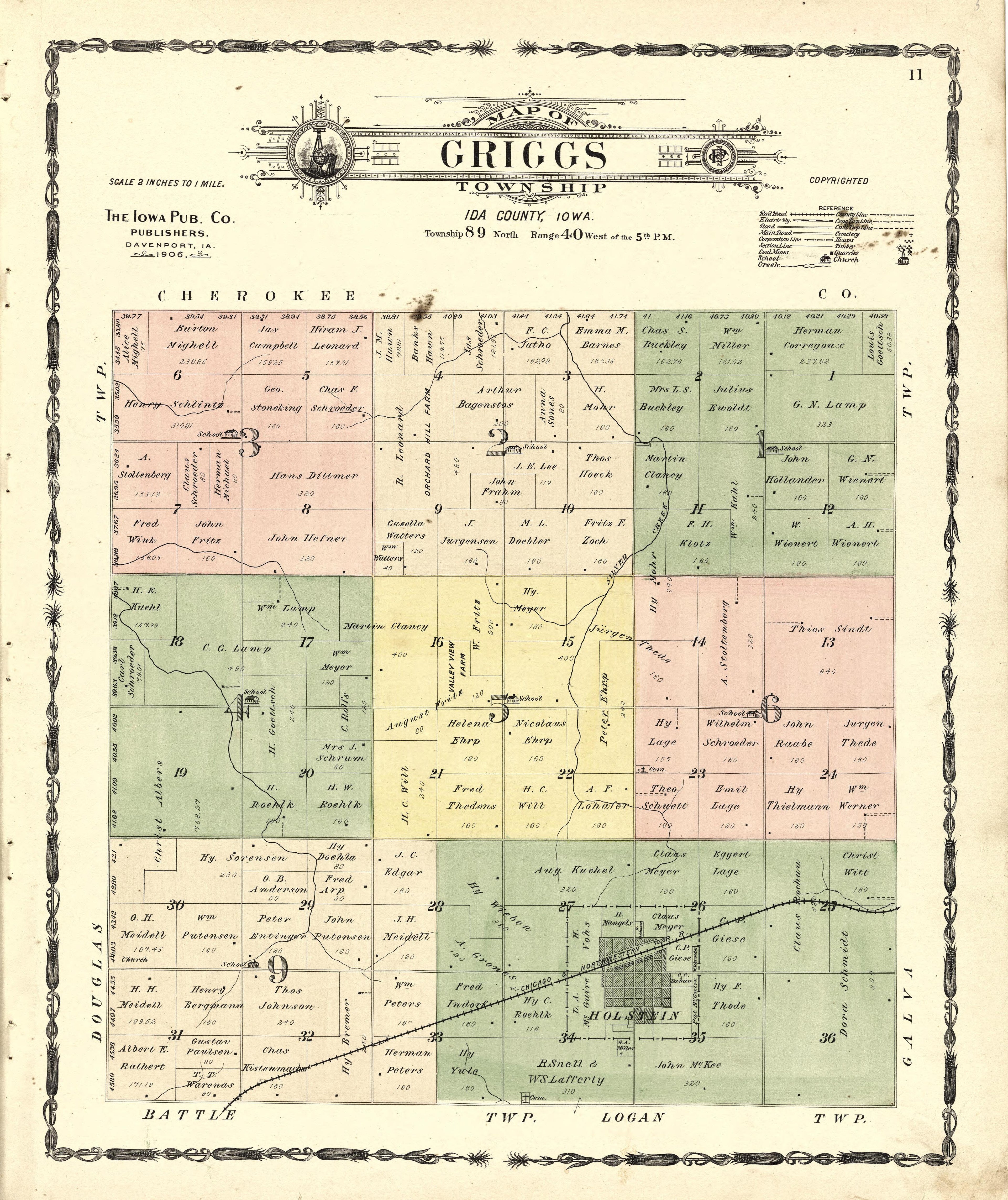Map of Griggs Township from Atlas of Ida County, Iowa : Containing Maps of Villages, Cities and Townships of the County, Maps of State, United States and World, Farmers Directory, Business Directory, General Information 1906 by Relic Map Company