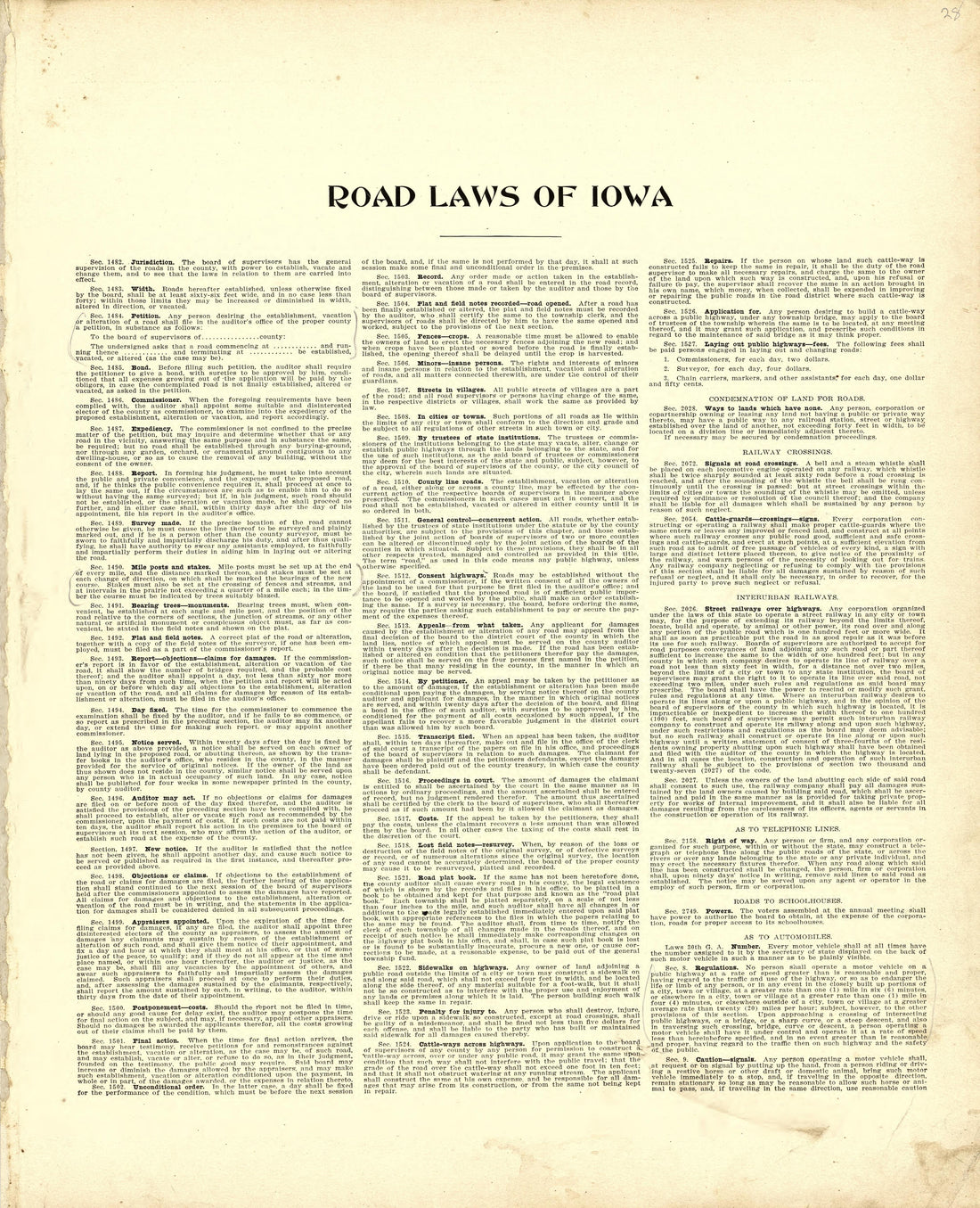 Road Laws of Iowa from Atlas of Ida County, Iowa : Containing Maps of Villages, Cities and Townships of the County, Maps of State, United States and World, Farmers Directory, Business Directory, General Information 1906 by Relic Map Company