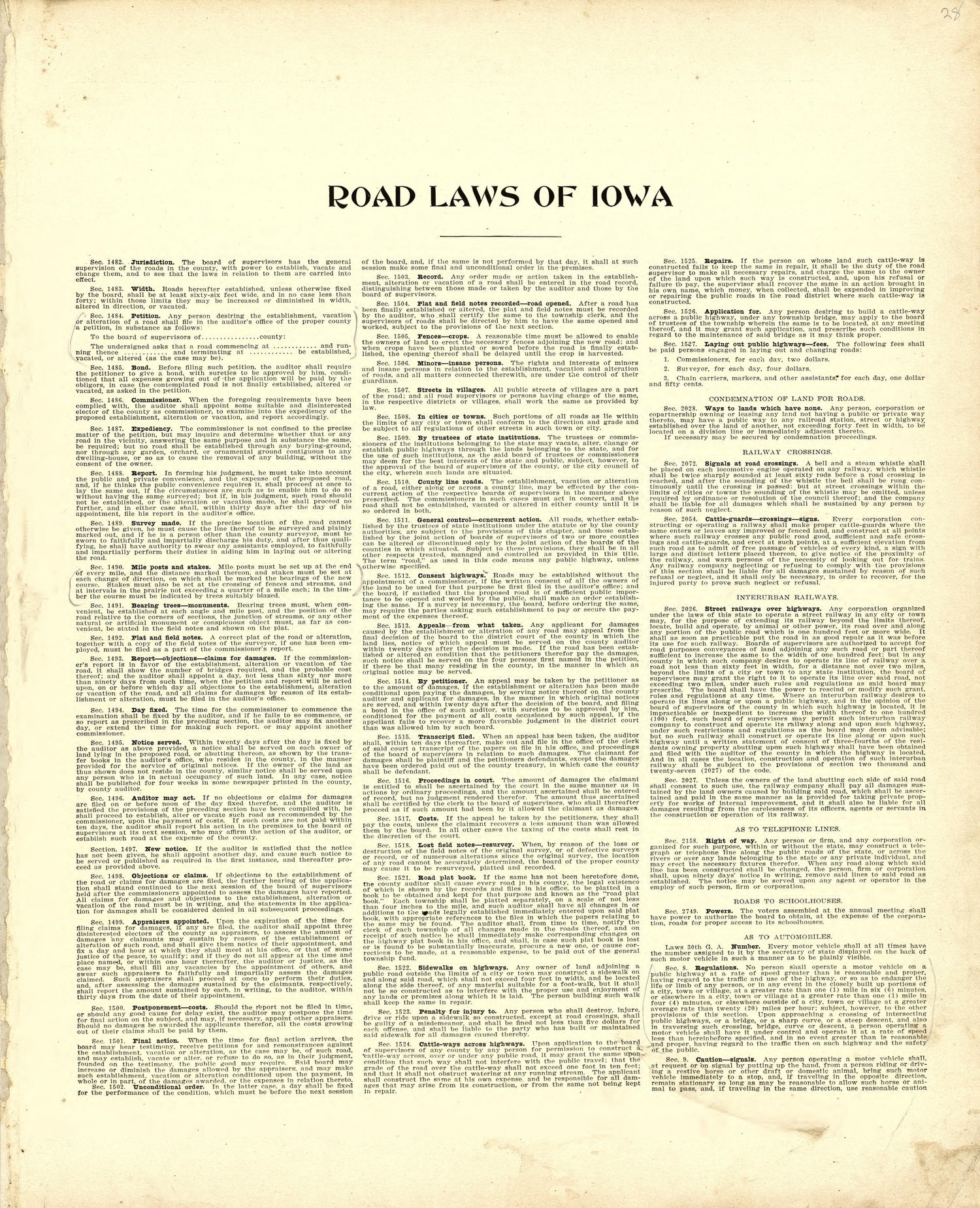 Road Laws of Iowa from Atlas of Ida County, Iowa : Containing Maps of Villages, Cities and Townships of the County, Maps of State, United States and World, Farmers Directory, Business Directory, General Information 1906 by Relic Map Company