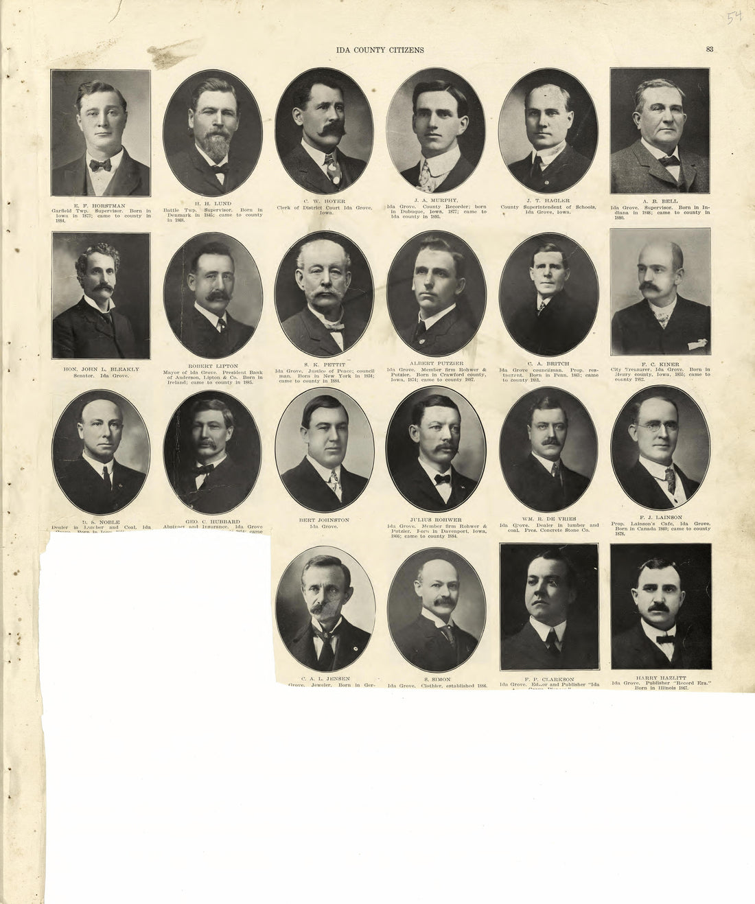 Ida County Citizens (with Sections Wanting) from Atlas of Ida County, Iowa : Containing Maps of Villages, Cities and Townships of the County, Maps of State, United States and World, Farmers Directory, Business Directory, General Information 1906 by Relic Map Company