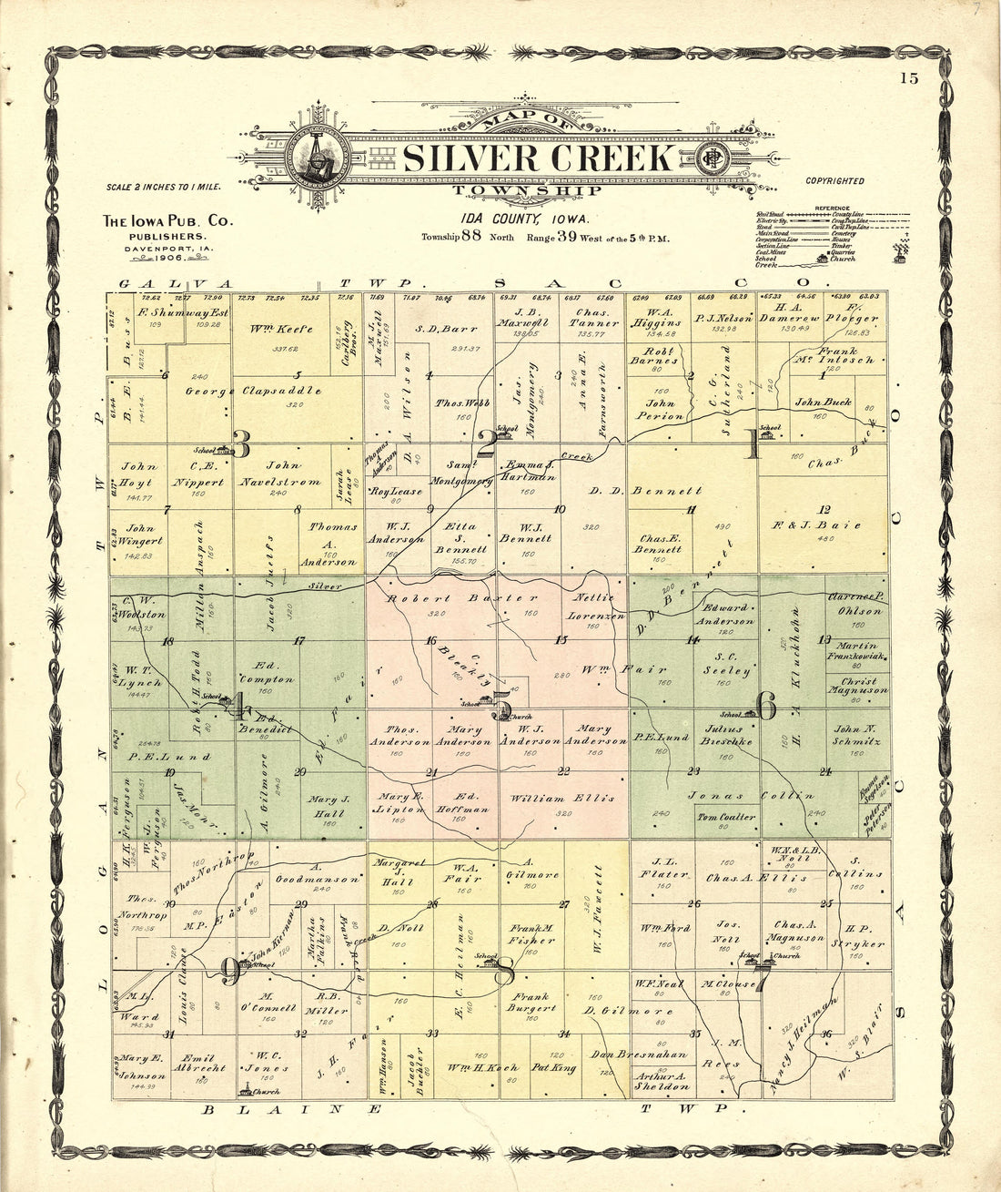 Map of Silver Creek Township from Atlas of Ida County, Iowa : Containing Maps of Villages, Cities and Townships of the County, Maps of State, United States and World, Farmers Directory, Business Directory, General Information 1906 by Relic Map Company