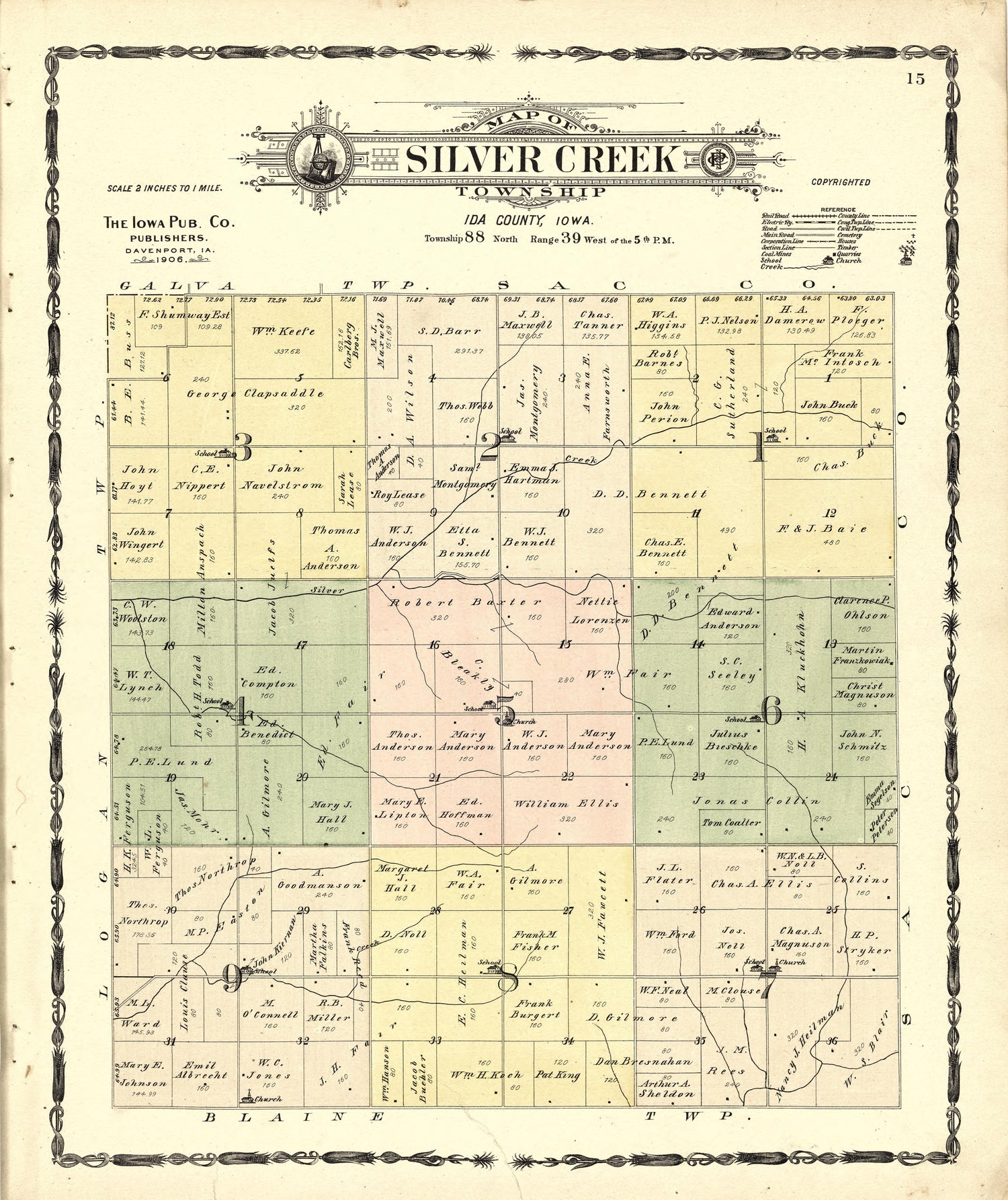 Map of Silver Creek Township from Atlas of Ida County, Iowa : Containing Maps of Villages, Cities and Townships of the County, Maps of State, United States and World, Farmers Directory, Business Directory, General Information 1906 by Relic Map Company