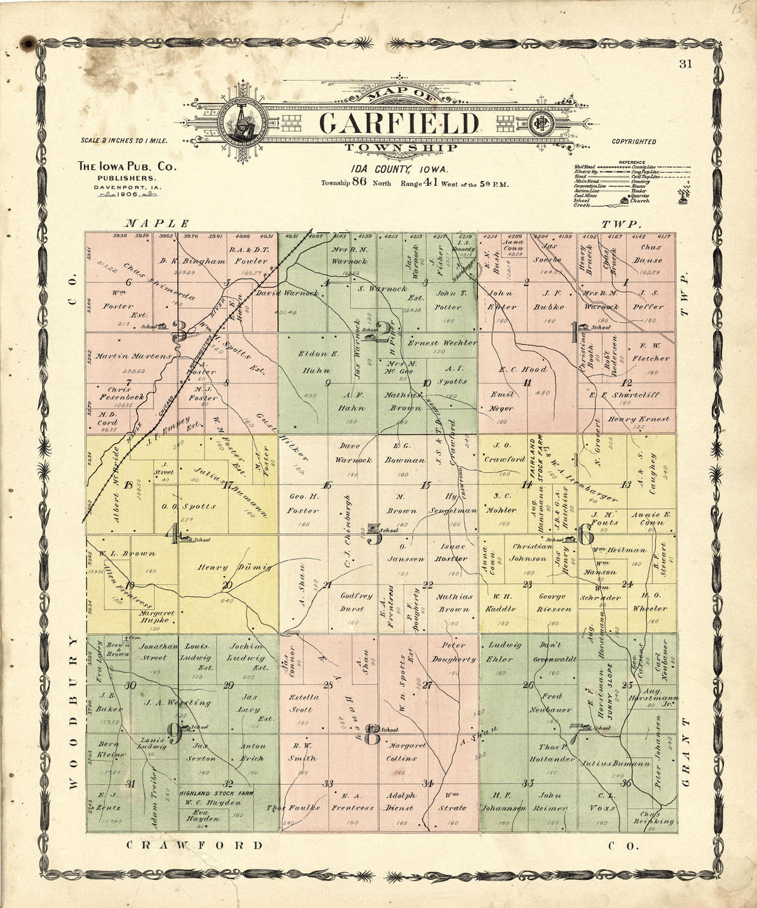 Map of Garfield Township from Atlas of Ida County, Iowa : Containing Maps of Villages, Cities and Townships of the County, Maps of State, United States and World, Farmers Directory, Business Directory, General Information 1906 by Relic Map Company
