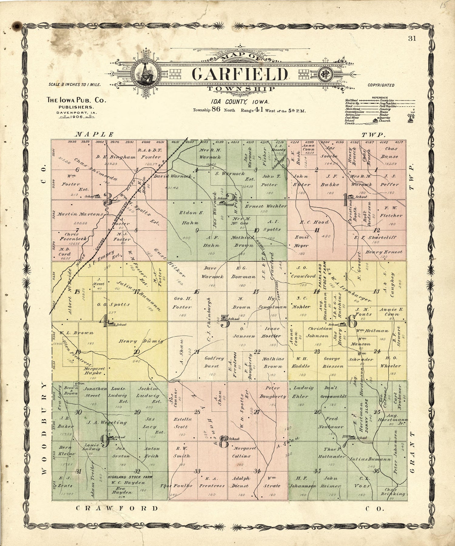 Map of Garfield Township from Atlas of Ida County, Iowa : Containing Maps of Villages, Cities and Townships of the County, Maps of State, United States and World, Farmers Directory, Business Directory, General Information 1906 by Relic Map Company
