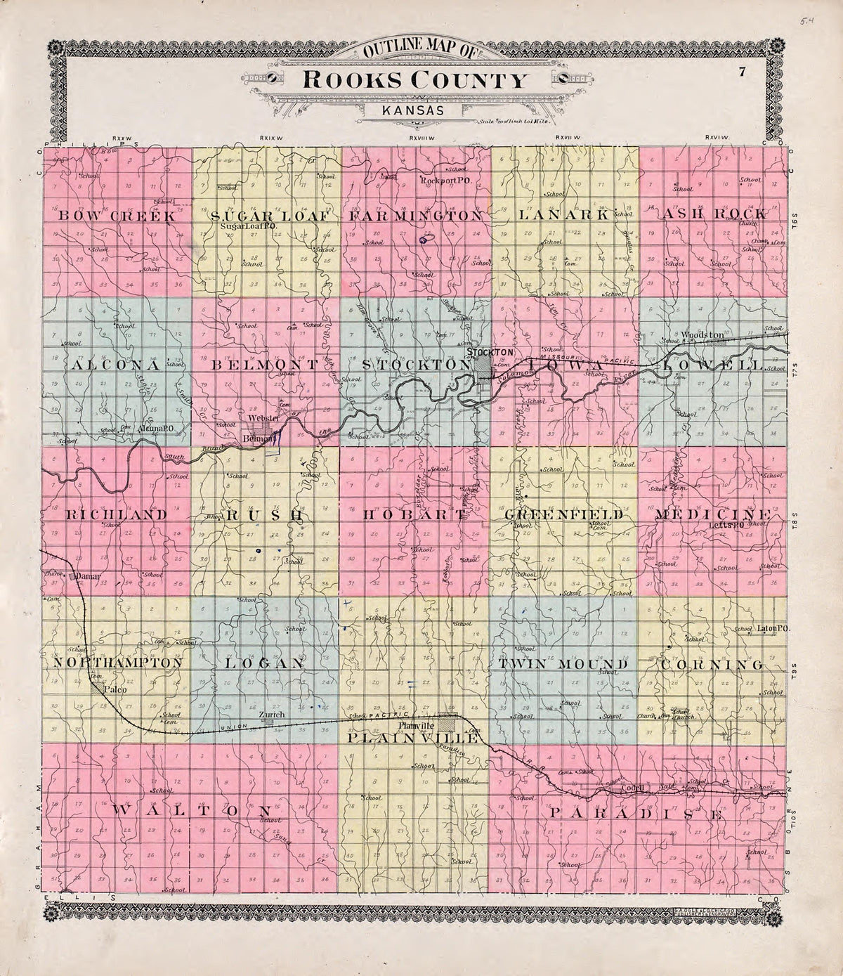 Rooks County from Standard Atlas of Rooks County, Kansas : Including a Plat Book of the Villages, Cities and Townships of the County, Map of the State, United States and World, Patrons Directory, Reference Business … 1904 by Relic Map Company