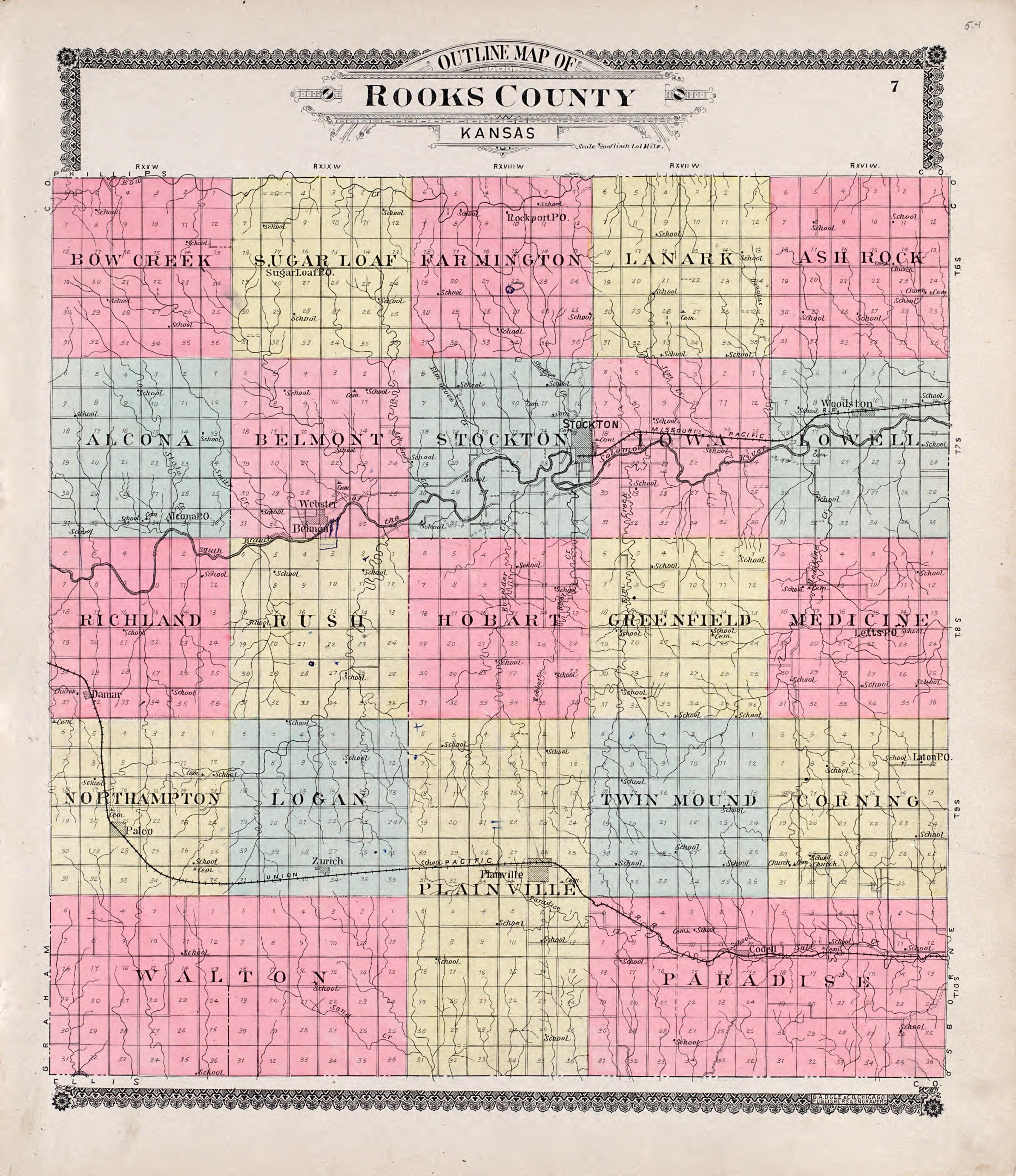 Rooks County from Standard Atlas of Rooks County, Kansas : Including a Plat Book of the Villages, Cities and Townships of the County, Map of the State, United States and World, Patrons Directory, Reference Business … 1904 by Relic Map Company