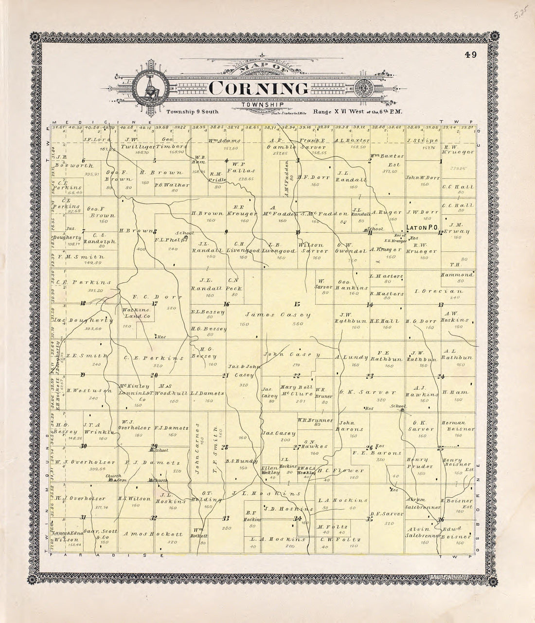 Corning from Standard Atlas of Rooks County, Kansas : Including a Plat Book of the Villages, Cities and Townships of the County, Map of the State, United States and World, Patrons Directory, Reference Business … 1904 by Relic Map Company
