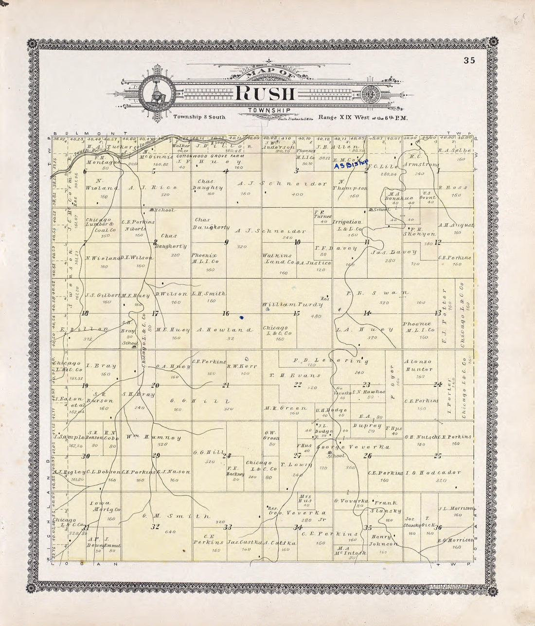 Rush from Standard Atlas of Rooks County, Kansas : Including a Plat Book of the Villages, Cities and Townships of the County, Map of the State, United States and World, Patrons Directory, Reference Business … 1904 by Relic Map Company