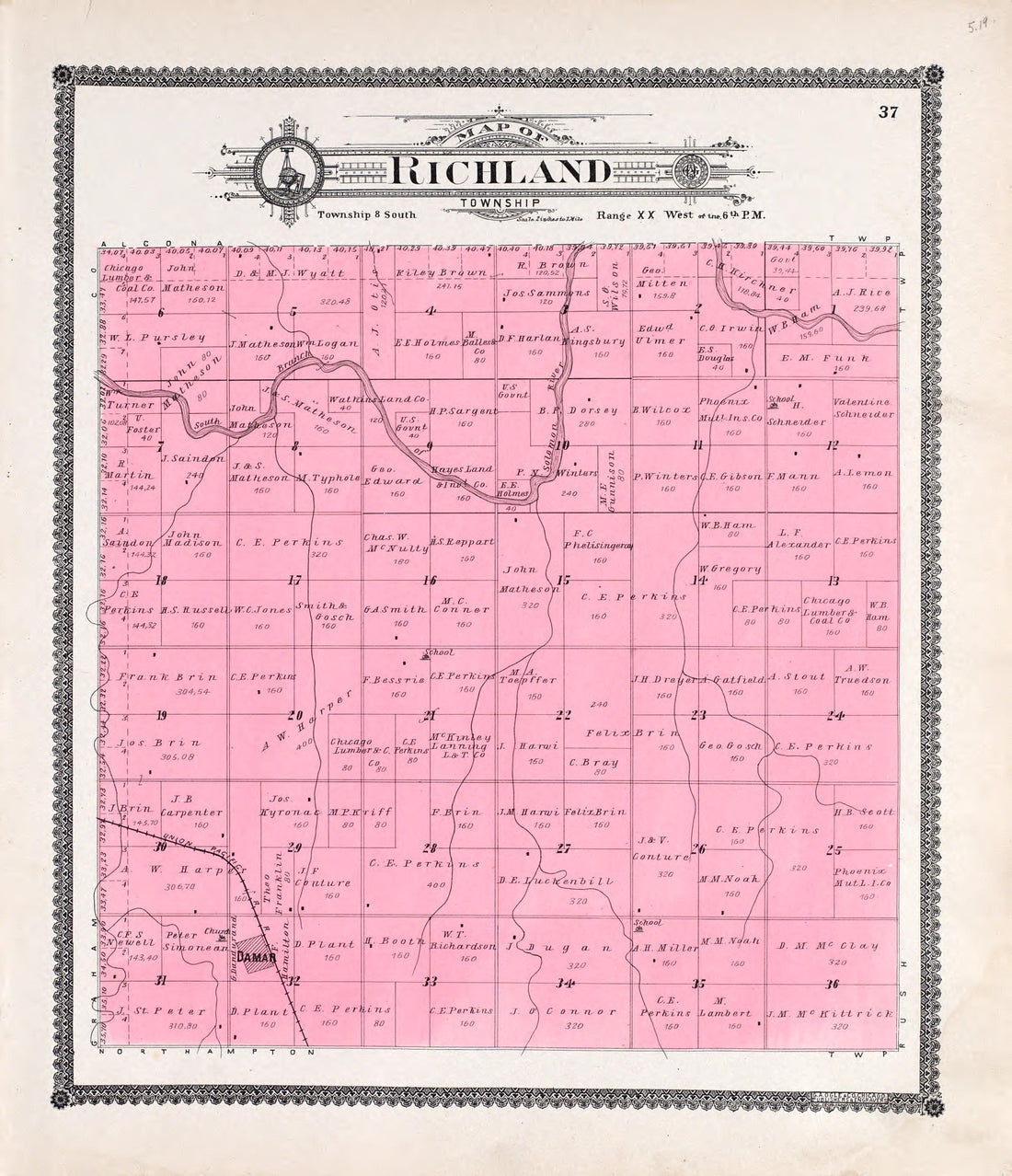 Richland from Standard Atlas of Rooks County, Kansas : Including a Plat Book of the Villages, Cities and Townships of the County, Map of the State, United States and World, Patrons Directory, Reference Business … 1904 by Relic Map Company