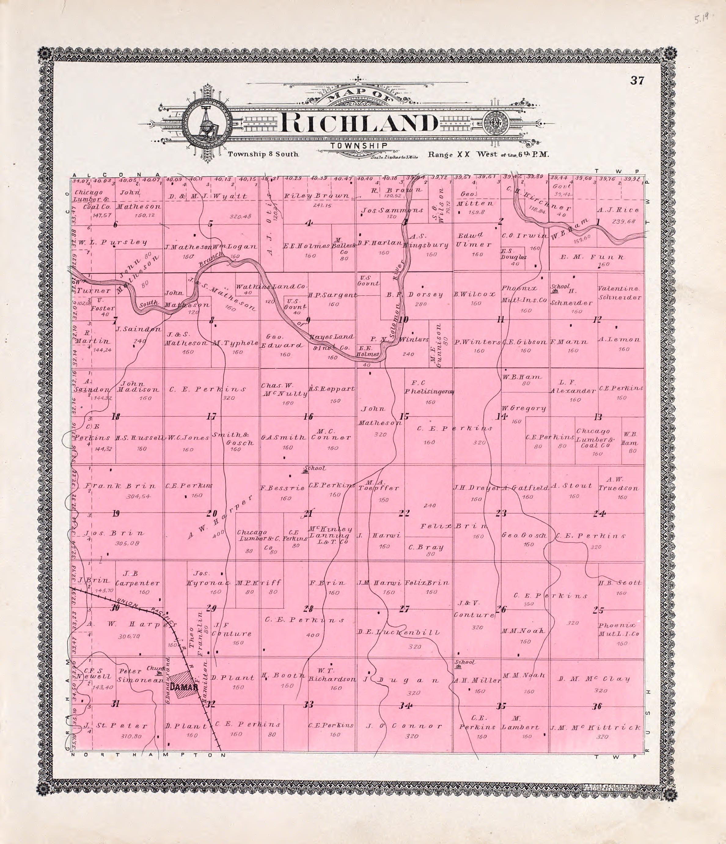 Richland from Standard Atlas of Rooks County, Kansas : Including a Plat Book of the Villages, Cities and Townships of the County, Map of the State, United States and World, Patrons Directory, Reference Business … 1904 by Relic Map Company