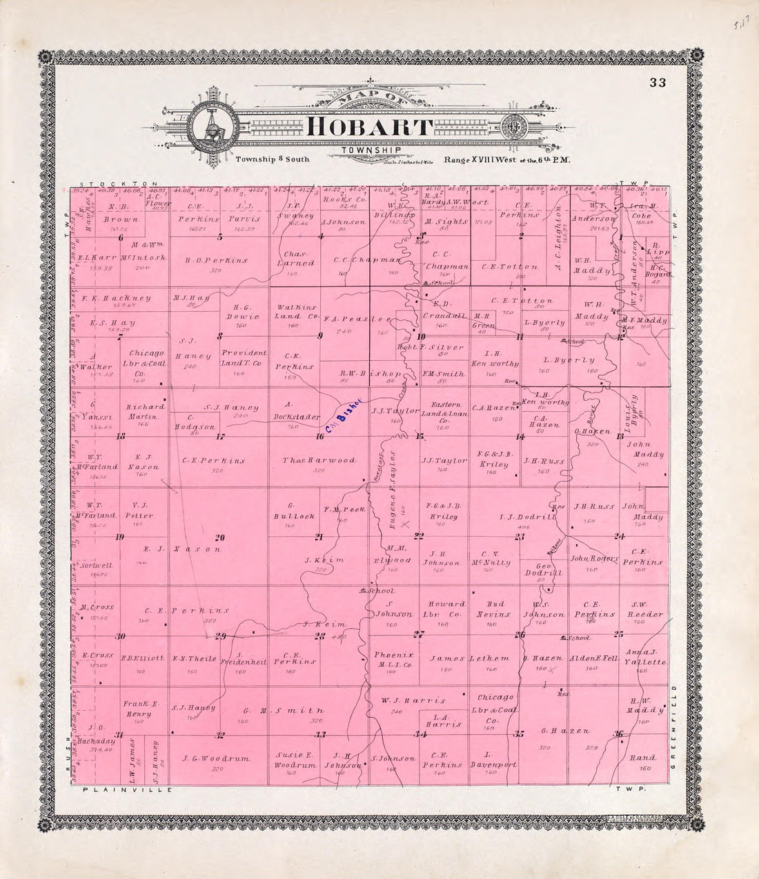 Hobart from Standard Atlas of Rooks County, Kansas : Including a Plat Book of the Villages, Cities and Townships of the County, Map of the State, United States and World, Patrons Directory, Reference Business … 1904 by Relic Map Company