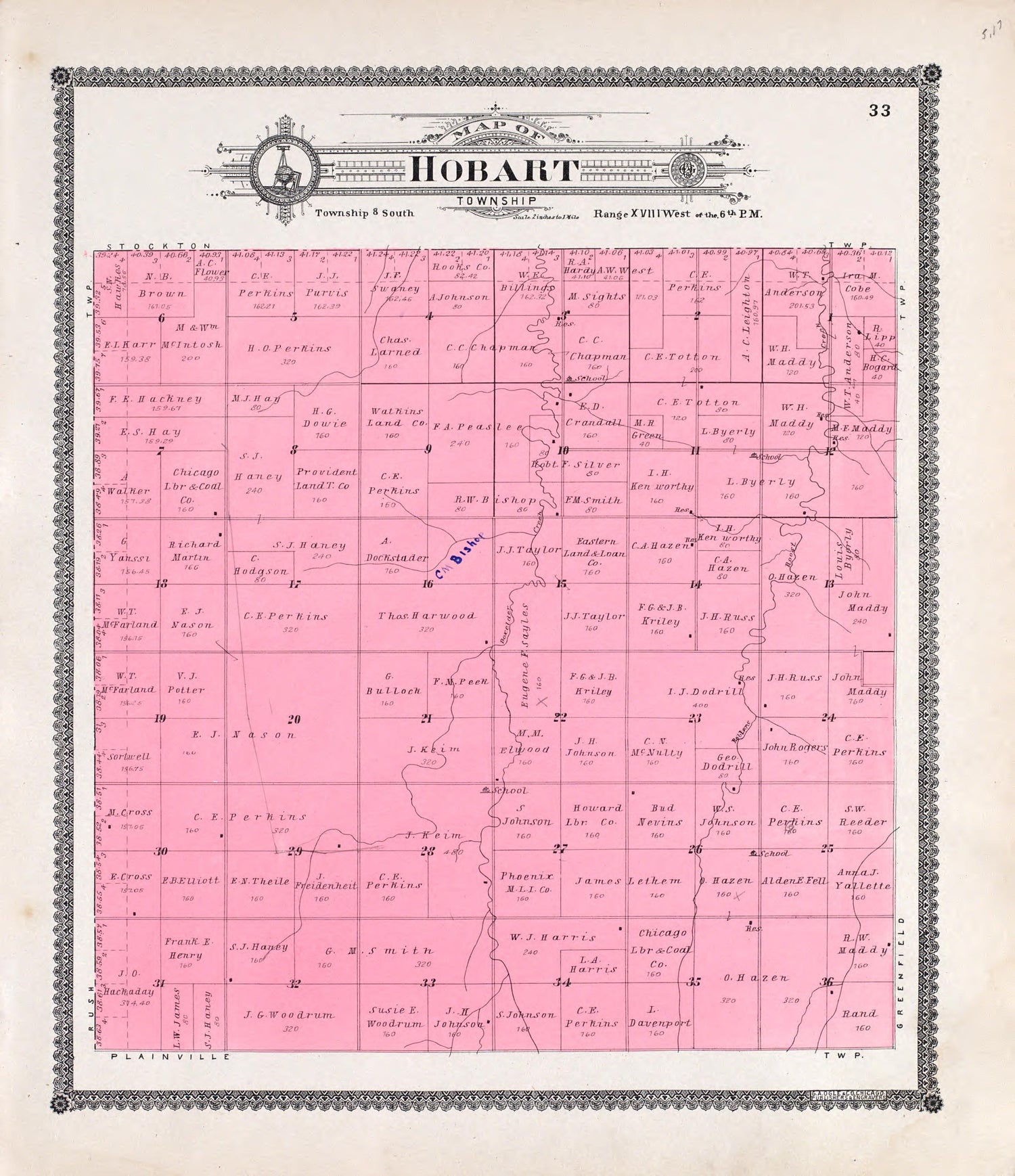 Hobart from Standard Atlas of Rooks County, Kansas : Including a Plat Book of the Villages, Cities and Townships of the County, Map of the State, United States and World, Patrons Directory, Reference Business … 1904 by Relic Map Company
