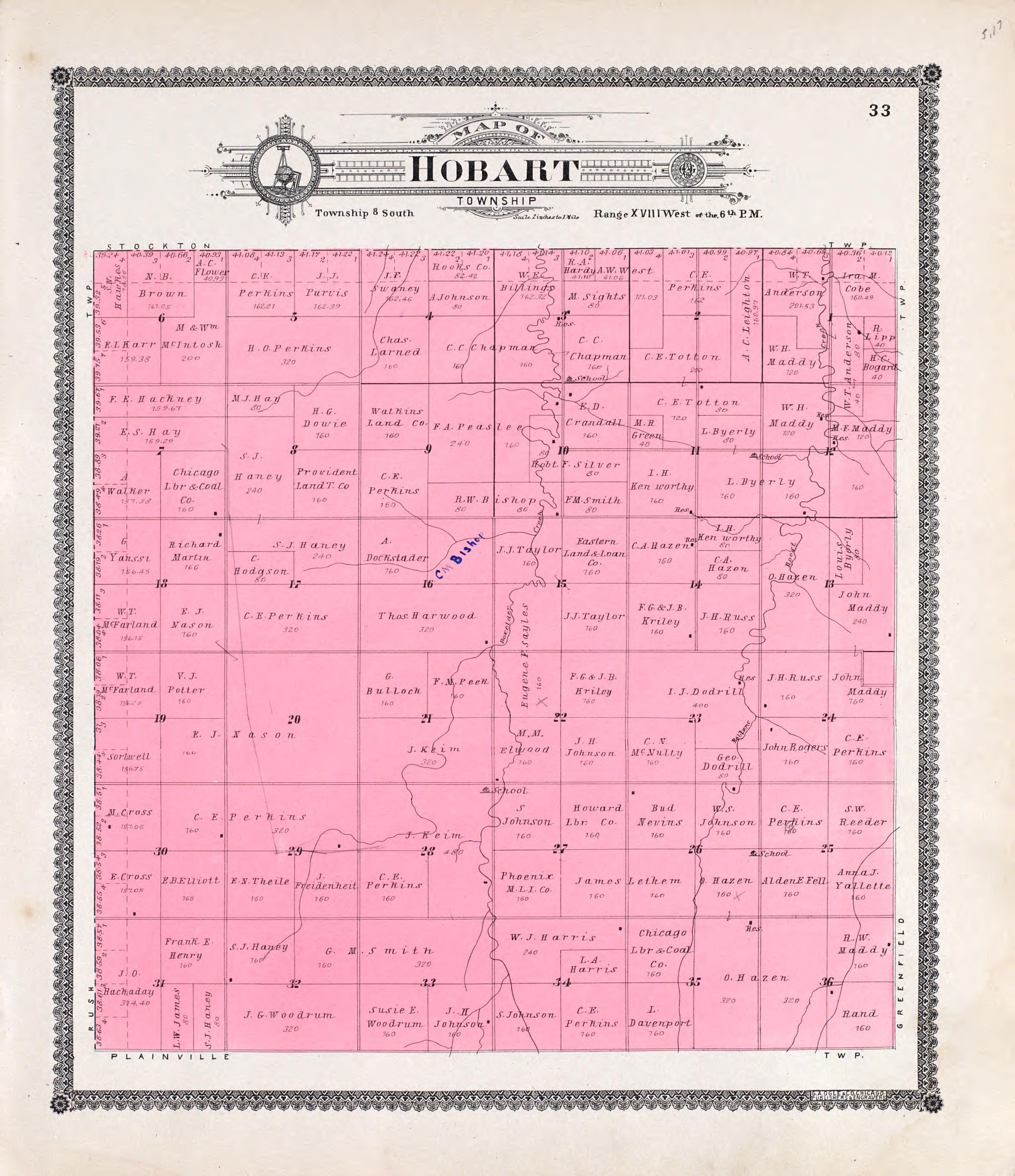 Hobart from Standard Atlas of Rooks County, Kansas : Including a Plat Book of the Villages, Cities and Townships of the County, Map of the State, United States and World, Patrons Directory, Reference Business … 1904 by Relic Map Company