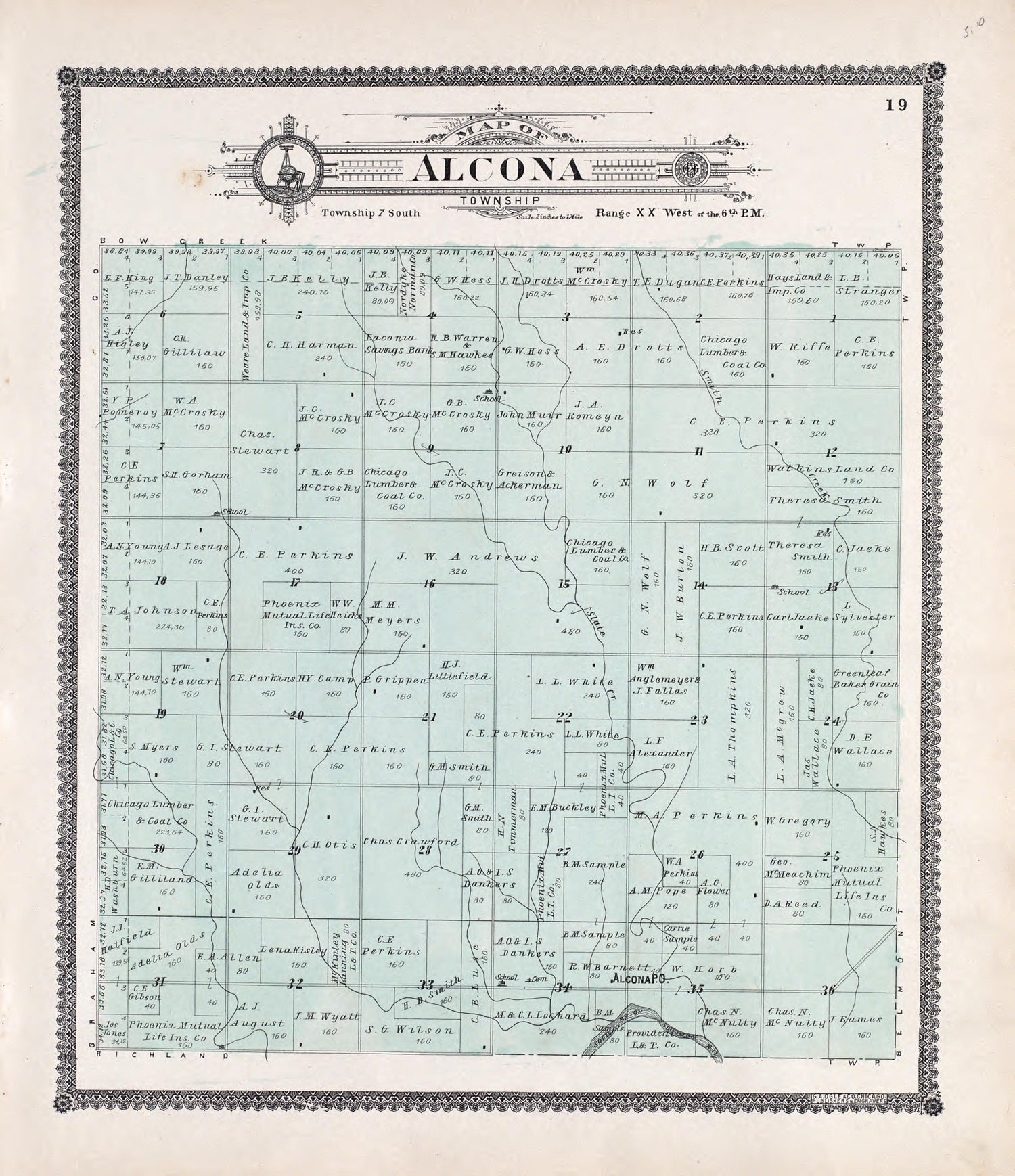 Alcona from Standard Atlas of Rooks County, Kansas : Including a Plat Book of the Villages, Cities and Townships of the County, Map of the State, United States and World, Patrons Directory, Reference Business … 1904 by Relic Map Company