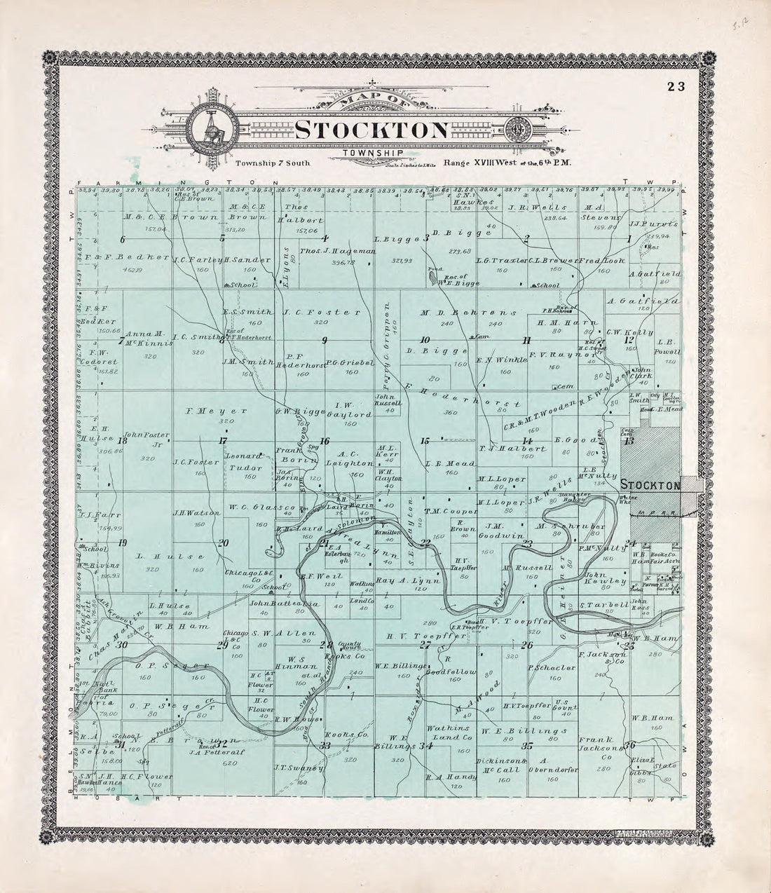 Stockton from Standard Atlas of Rooks County, Kansas : Including a Plat Book of the Villages, Cities and Townships of the County, Map of the State, United States and World, Patrons Directory, Reference Business … 1904 by Relic Map Company