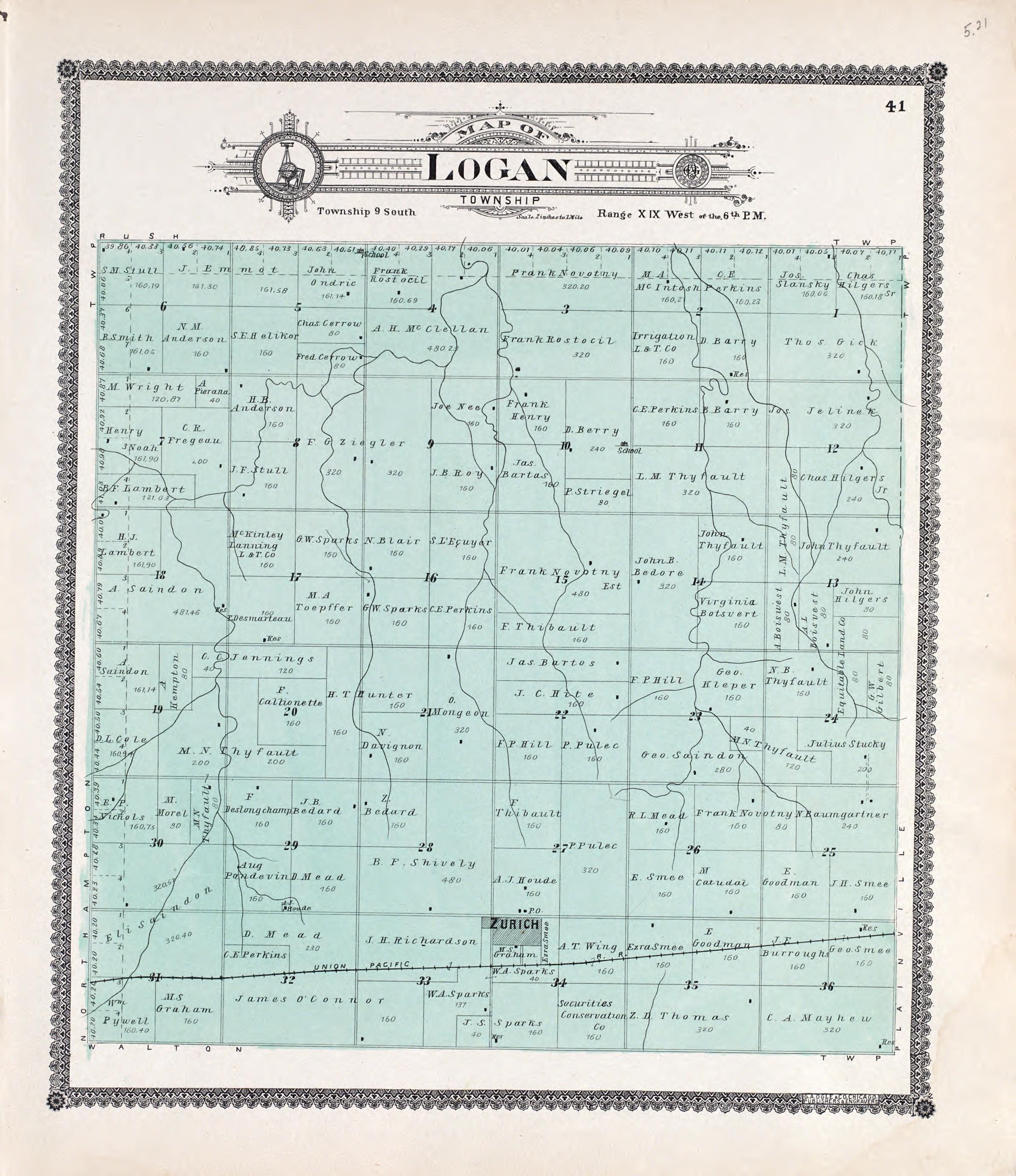 Logan from Standard Atlas of Rooks County, Kansas : Including a Plat Book of the Villages, Cities and Townships of the County, Map of the State, United States and World, Patrons Directory, Reference Business … 1904 by Relic Map Company