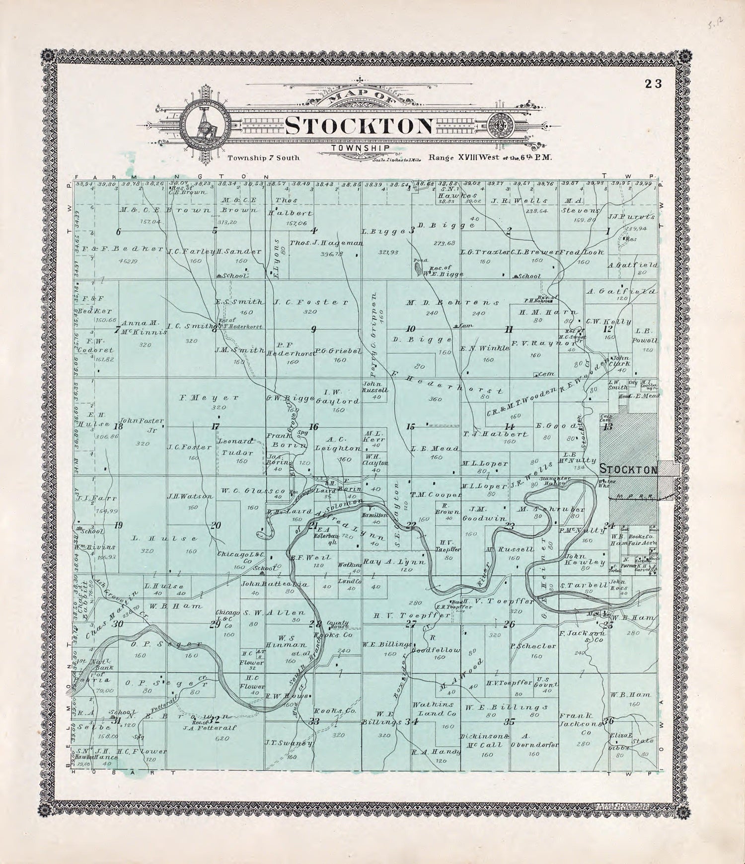 Stockton from Standard Atlas of Rooks County, Kansas : Including a Plat Book of the Villages, Cities and Townships of the County, Map of the State, United States and World, Patrons Directory, Reference Business … 1904 by Relic Map Company