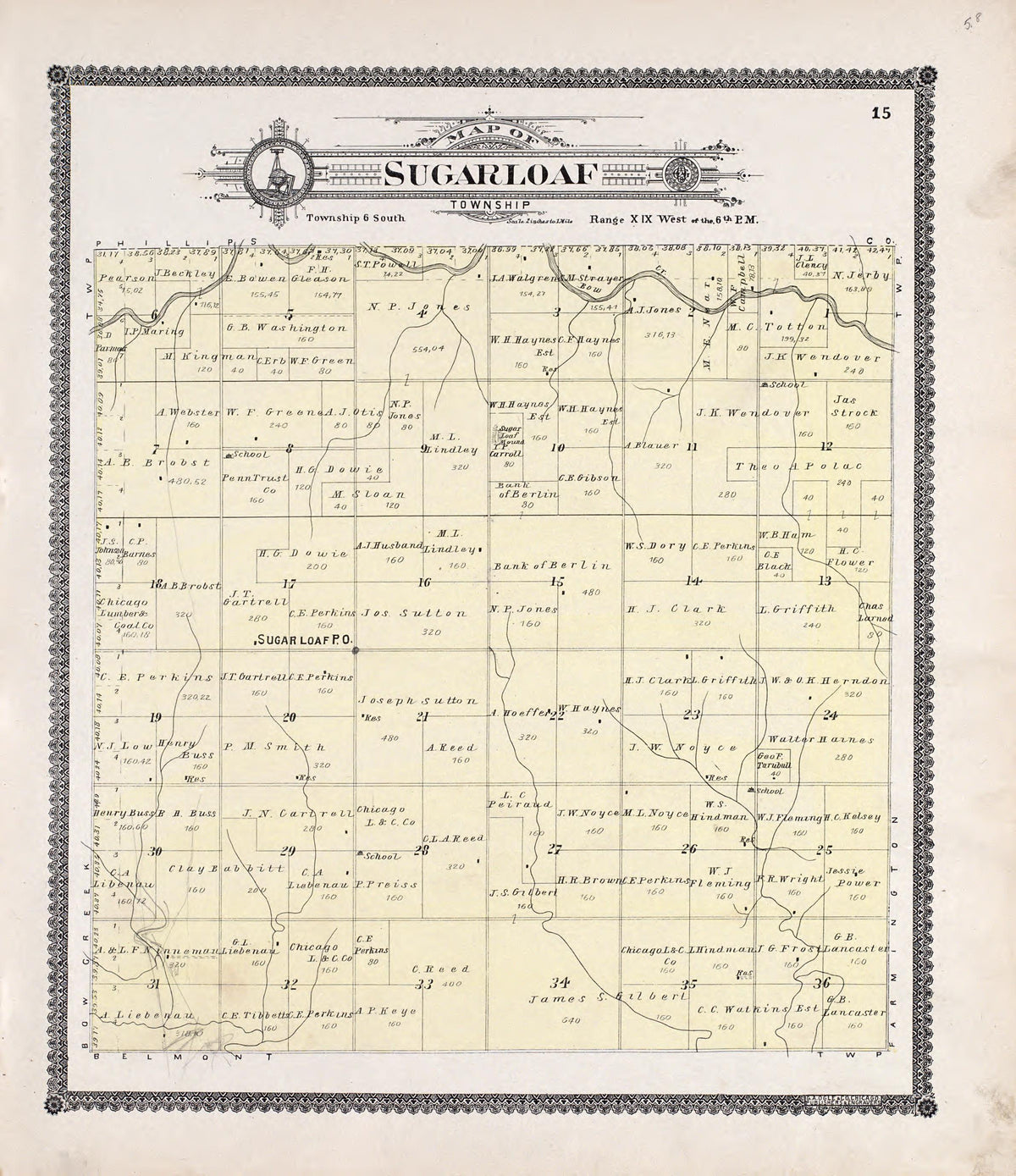Sugarloaf from Standard Atlas of Rooks County, Kansas : Including a Plat Book of the Villages, Cities and Townships of the County, Map of the State, United States and World, Patrons Directory, Reference Business … 1904 by Relic Map Company