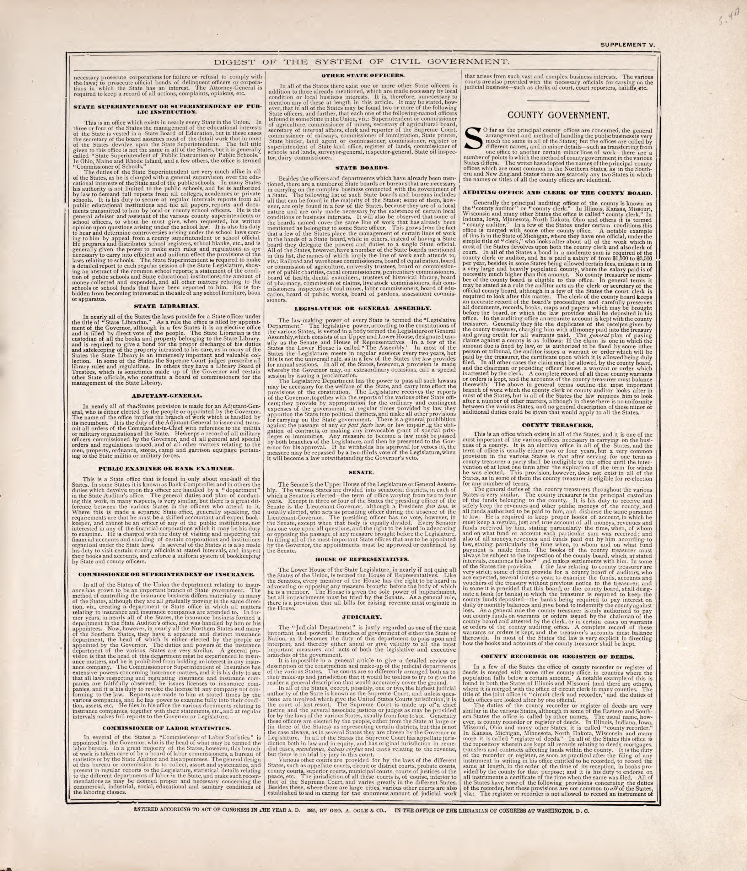Digest of the System of Civil Government (continued) from Standard Atlas of Rooks County, Kansas : Including a Plat Book of the Villages, Cities and Townships of the County, Map of the State, United States and World, Patrons Directory, Reference Busin... by Relic Map Company