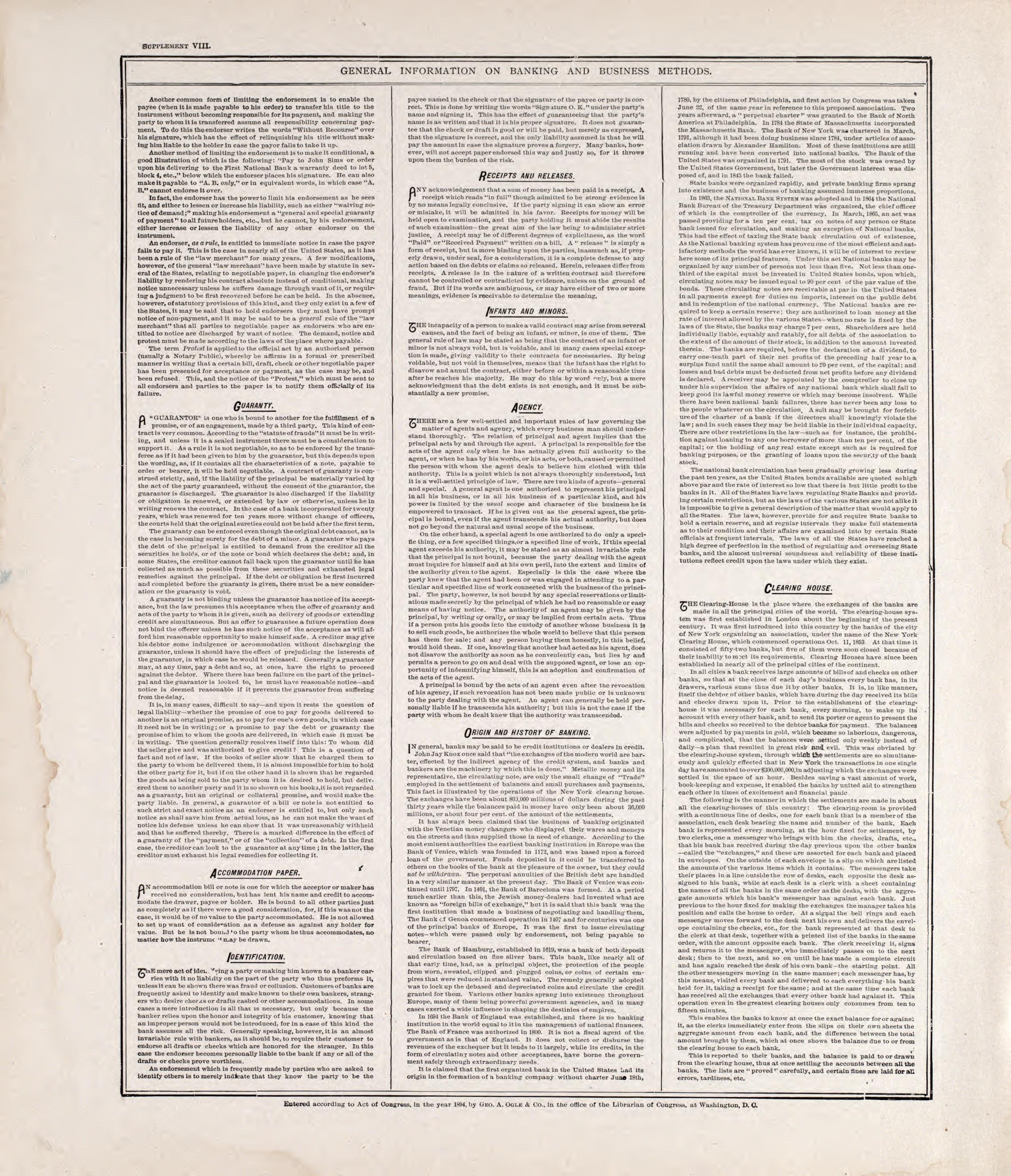 General Information On Banking and Business Methods (continued) from Standard Atlas of Rooks County, Kansas : Including a Plat Book of the Villages, Cities and Townships of the County, Map of the State, United States and World, Patrons Directory, Refe... by Relic Map Company