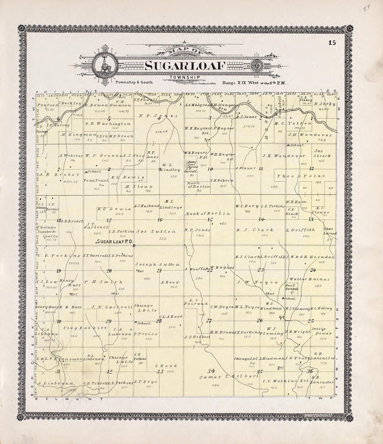 Sugarloaf from Standard Atlas of Rooks County, Kansas : Including a Plat Book of the Villages, Cities and Townships of the County, Map of the State, United States and World, Patrons Directory, Reference Business … 1904 by Relic Map Company