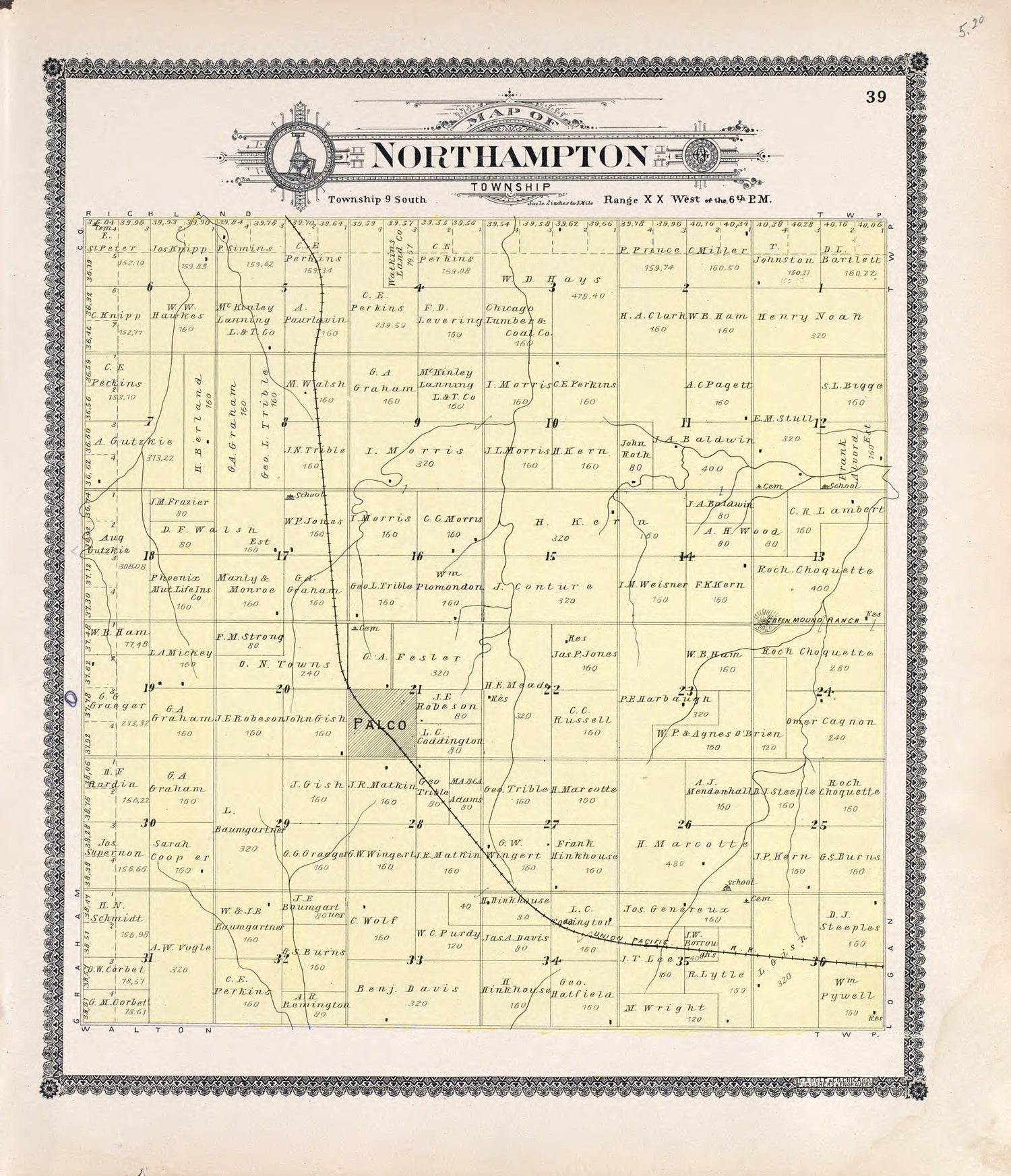 Northampton from Standard Atlas of Rooks County, Kansas : Including a Plat Book of the Villages, Cities and Townships of the County, Map of the State, United States and World, Patrons Directory, Reference Business … 1904 by Relic Map Company