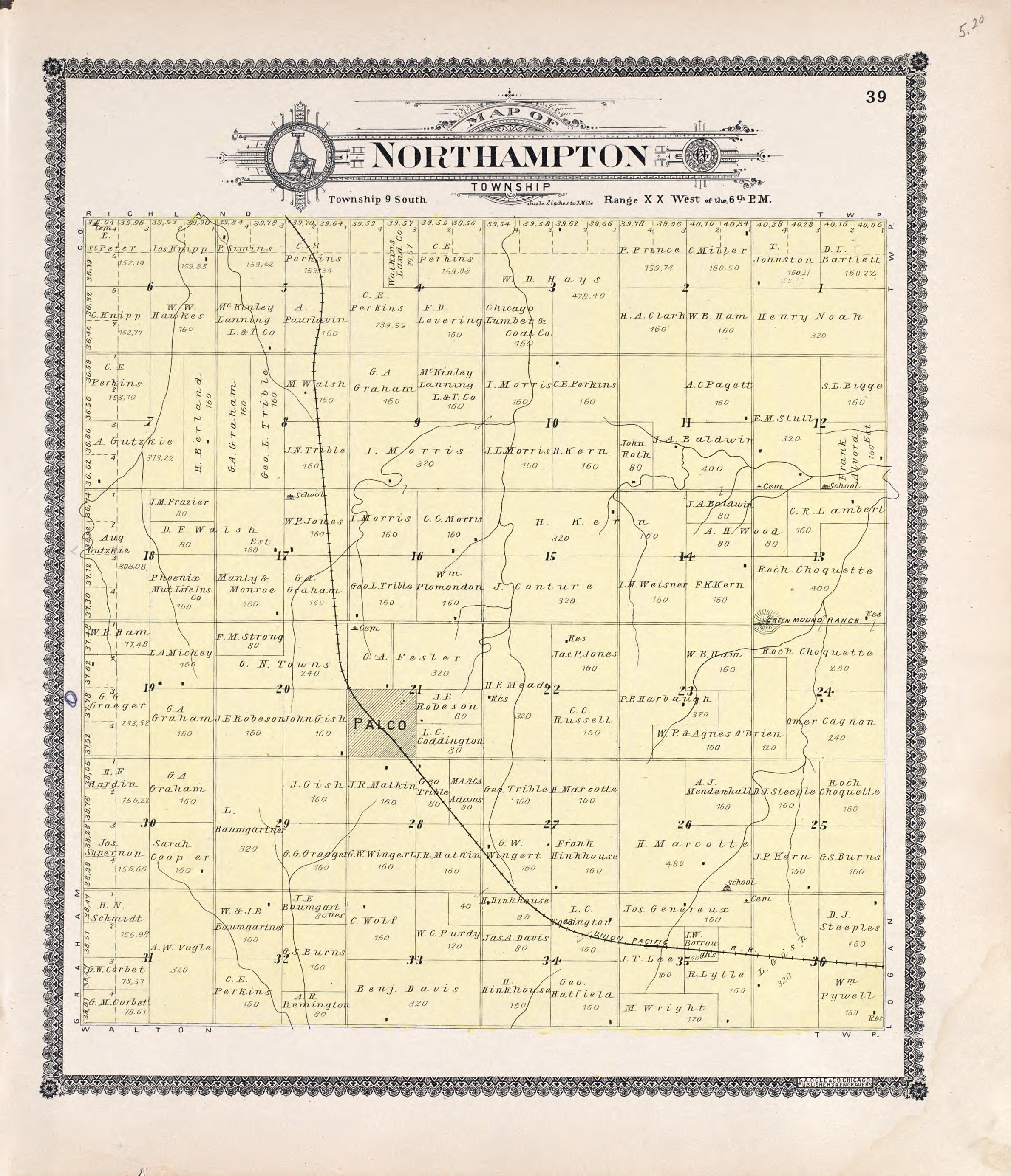 Northampton from Standard Atlas of Rooks County, Kansas : Including a Plat Book of the Villages, Cities and Townships of the County, Map of the State, United States and World, Patrons Directory, Reference Business … 1904 by Relic Map Company