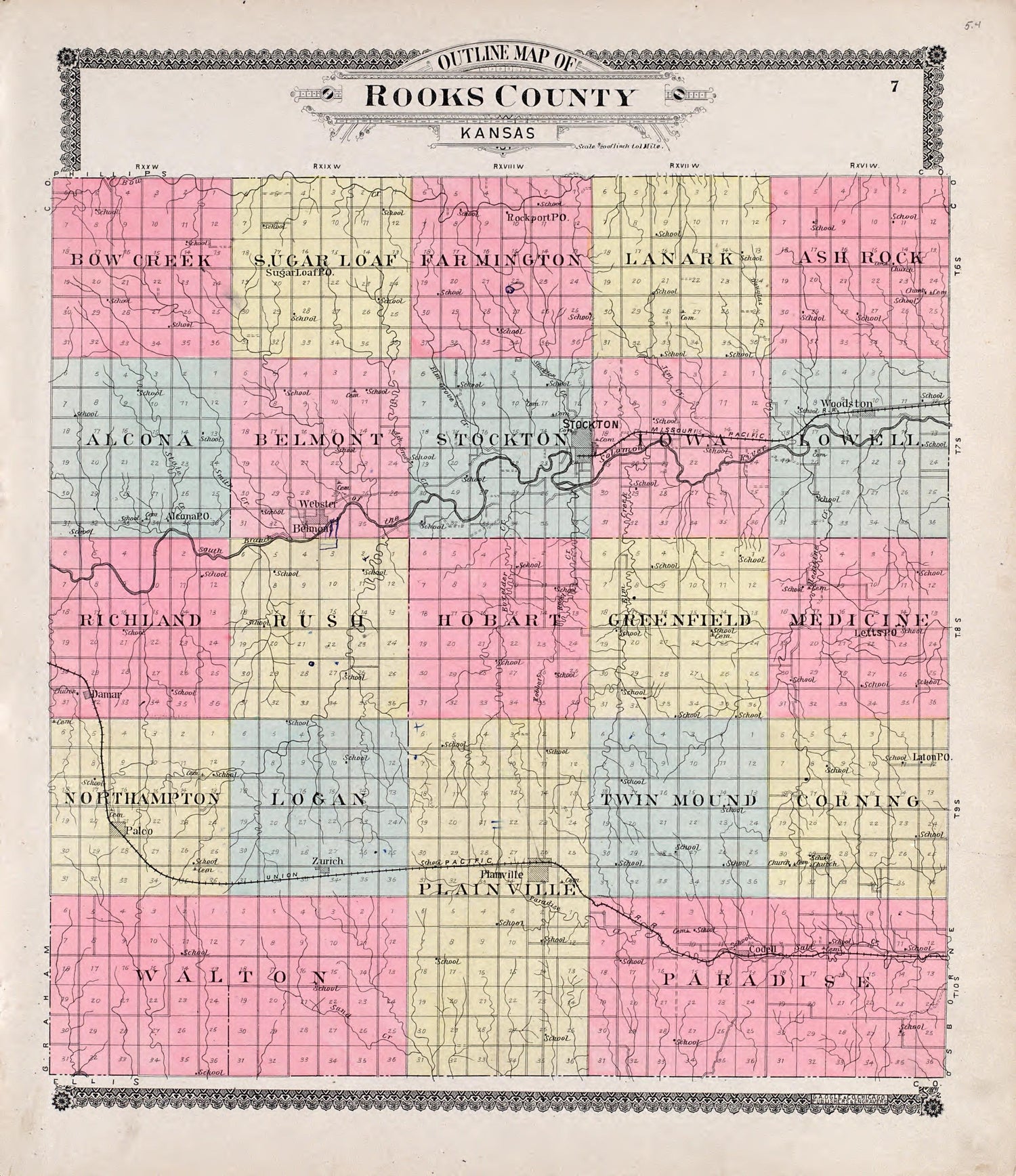 Rooks County from Standard Atlas of Rooks County, Kansas : Including a Plat Book of the Villages, Cities and Townships of the County, Map of the State, United States and World, Patrons Directory, Reference Business … 1904 by Relic Map Company