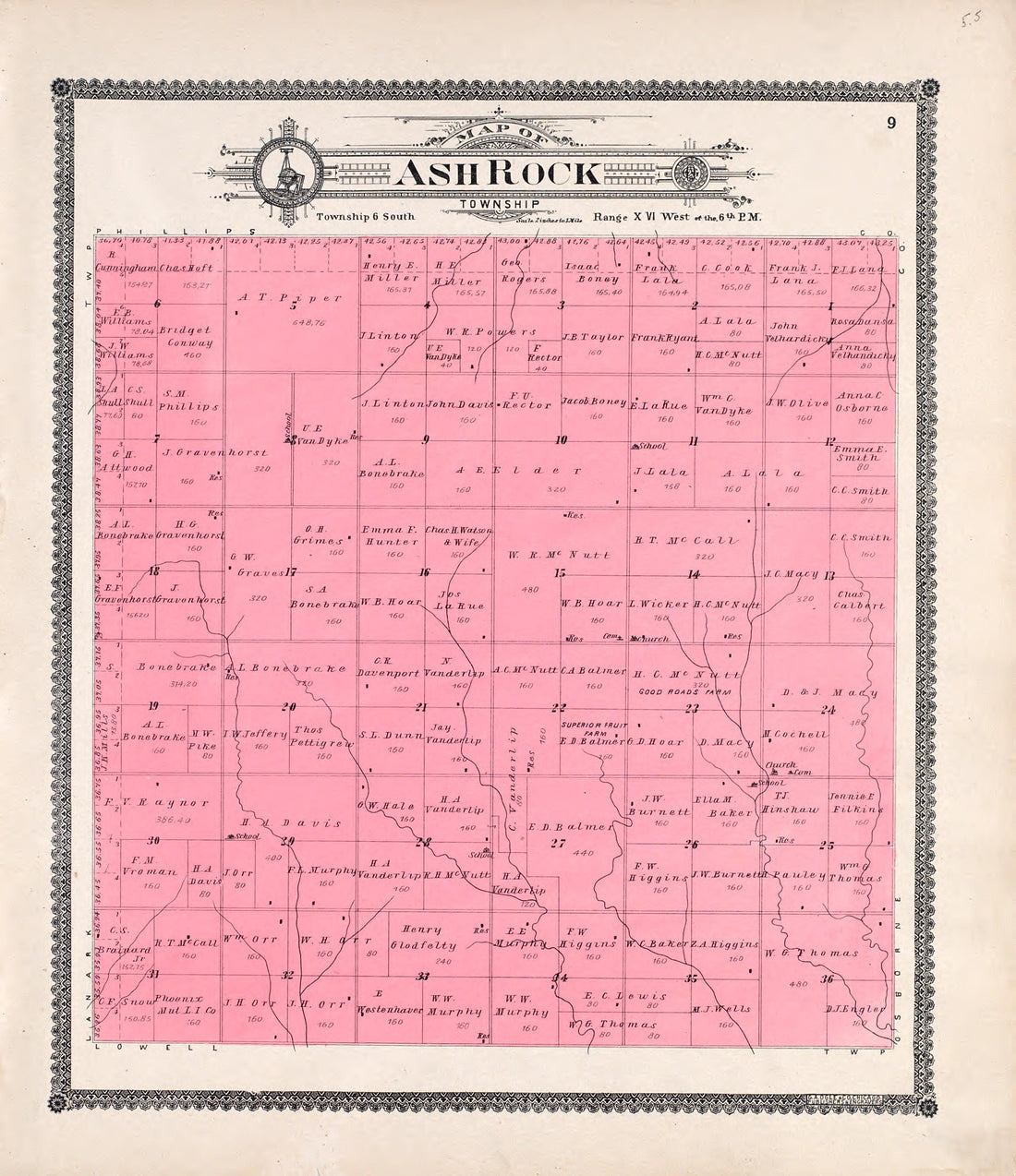 Ash Rock from Standard Atlas of Rooks County, Kansas : Including a Plat Book of the Villages, Cities and Townships of the County, Map of the State, United States and World, Patrons Directory, Reference Business … 1904 by Relic Map Company