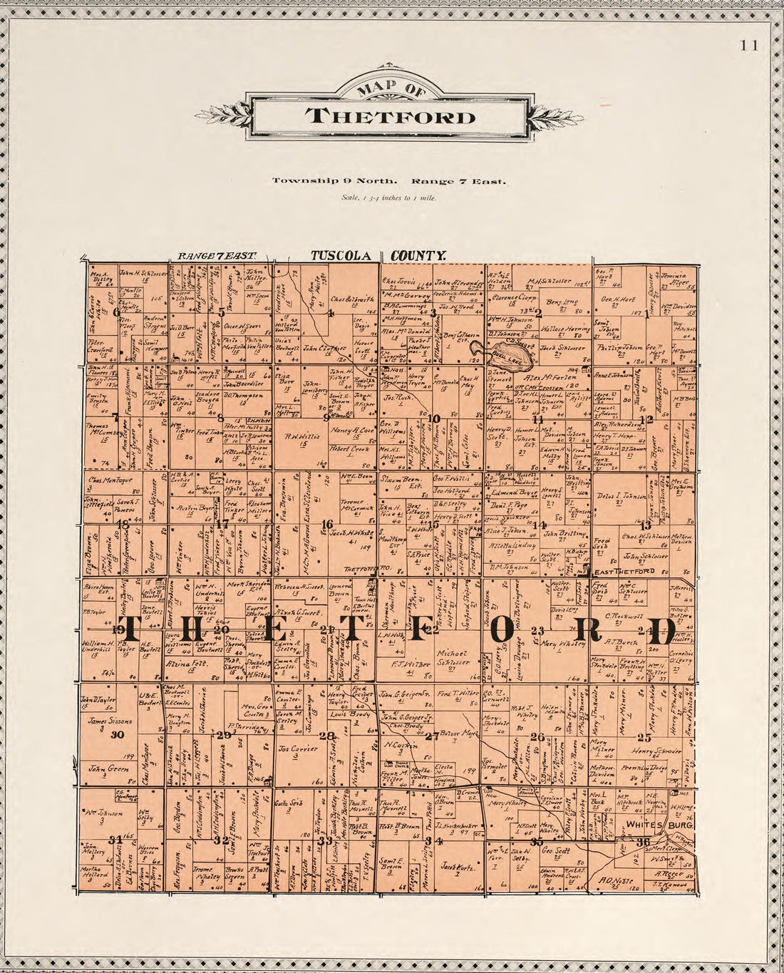 Map of Thetford from Atlas of Genesee County, Michigan : Containing Maps of Every Township In the County, With Village and City Plats, Also Maps of Michigan and the United States, from Official Records 1899 by Relic Map Company