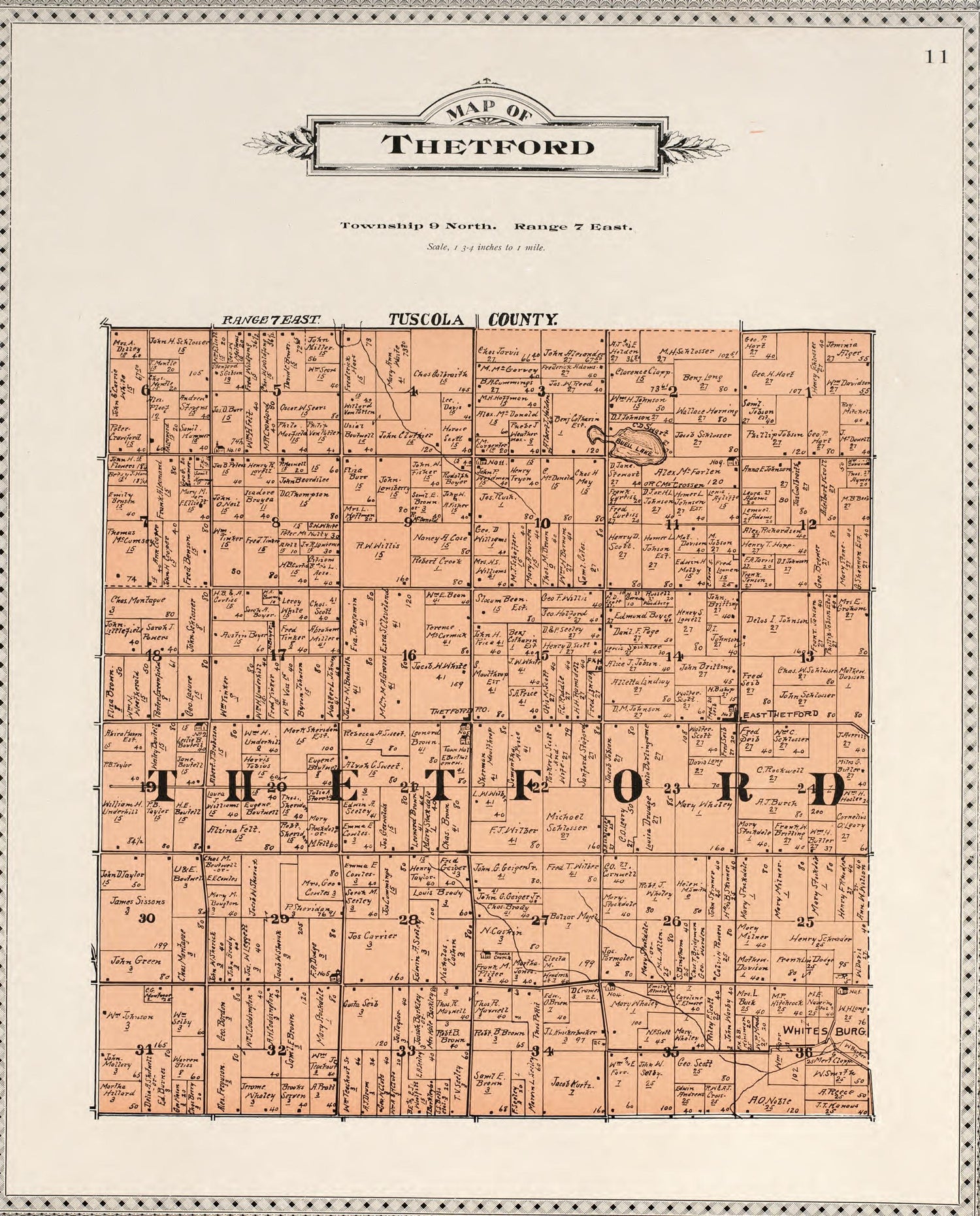 Map of Thetford from Atlas of Genesee County, Michigan : Containing Maps of Every Township In the County, With Village and City Plats, Also Maps of Michigan and the United States, from Official Records 1899 by Relic Map Company
