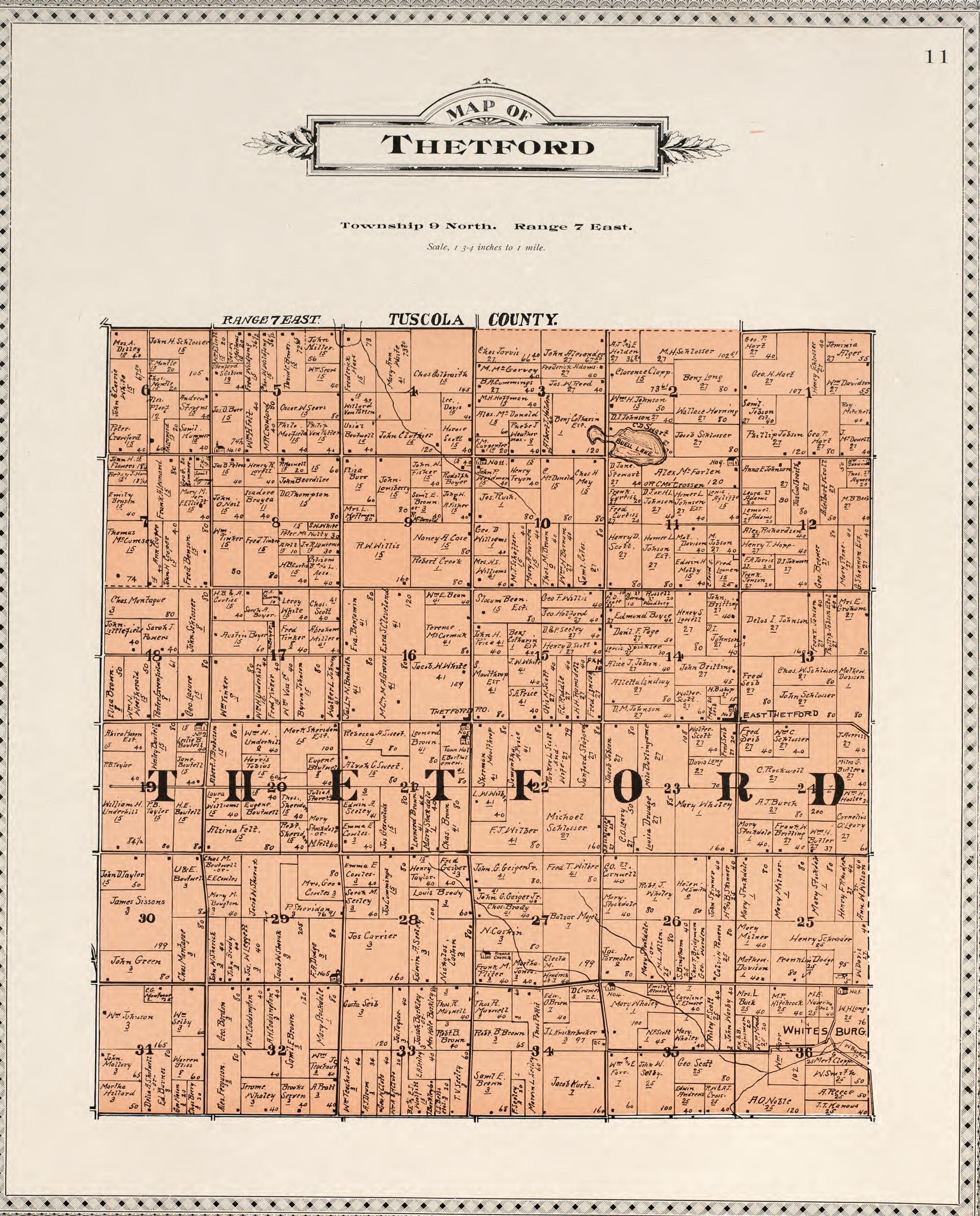 Map of Thetford from Atlas of Genesee County, Michigan : Containing Maps of Every Township In the County, With Village and City Plats, Also Maps of Michigan and the United States, from Official Records 1899 by Relic Map Company