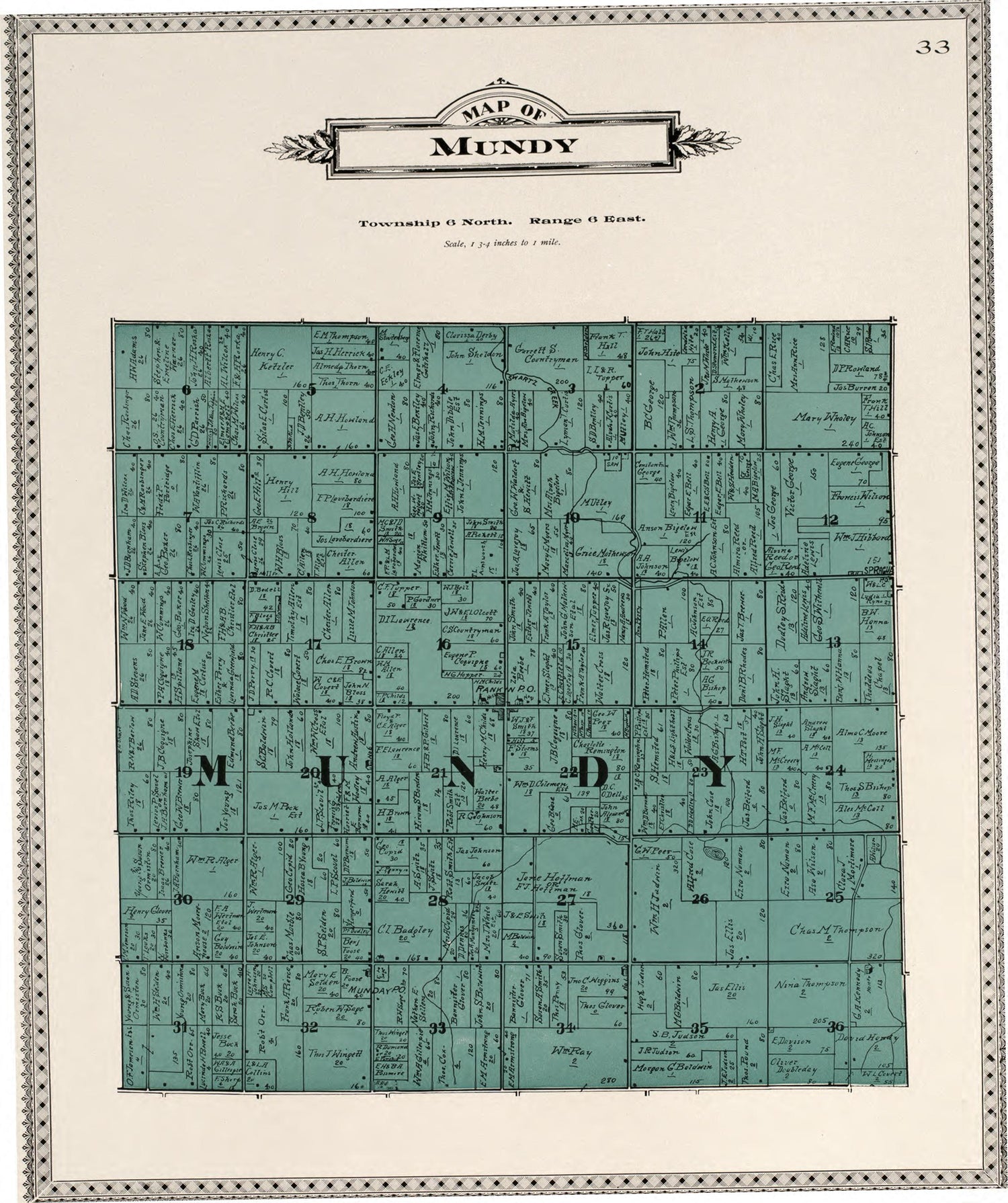 Map of Mundy from Atlas of Genesee County, Michigan : Containing Maps of Every Township In the County, With Village and City Plats, Also Maps of Michigan and the United States, from Official Records 1899 by Relic Map Company