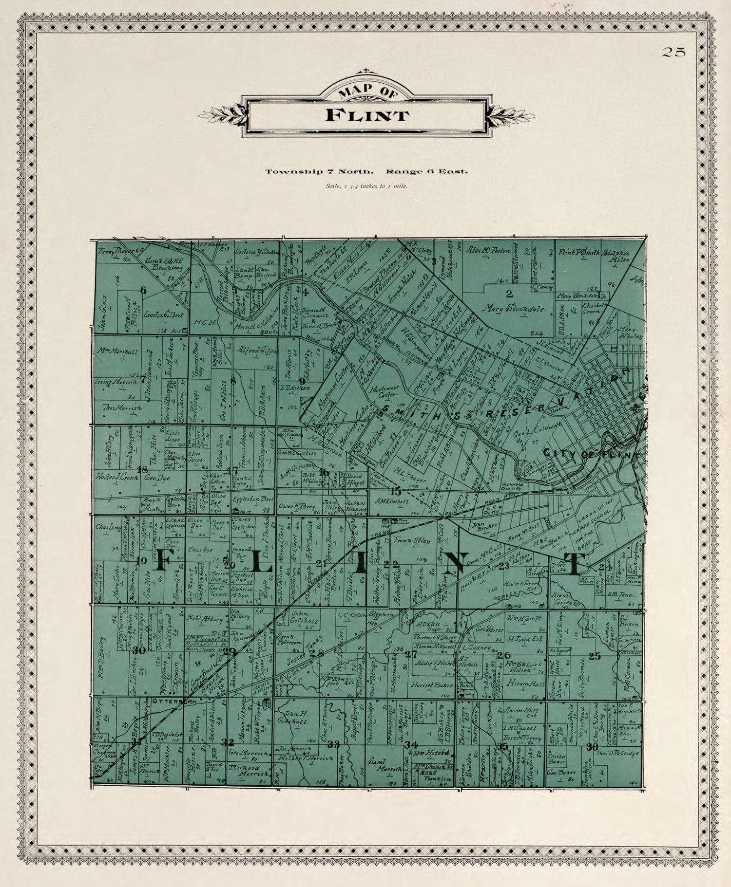 Map of Flint from Atlas of Genesee County, Michigan : Containing Maps of Every Township In the County, With Village and City Plats, Also Maps of Michigan and the United States, from Official Records 1899 by Relic Map Company